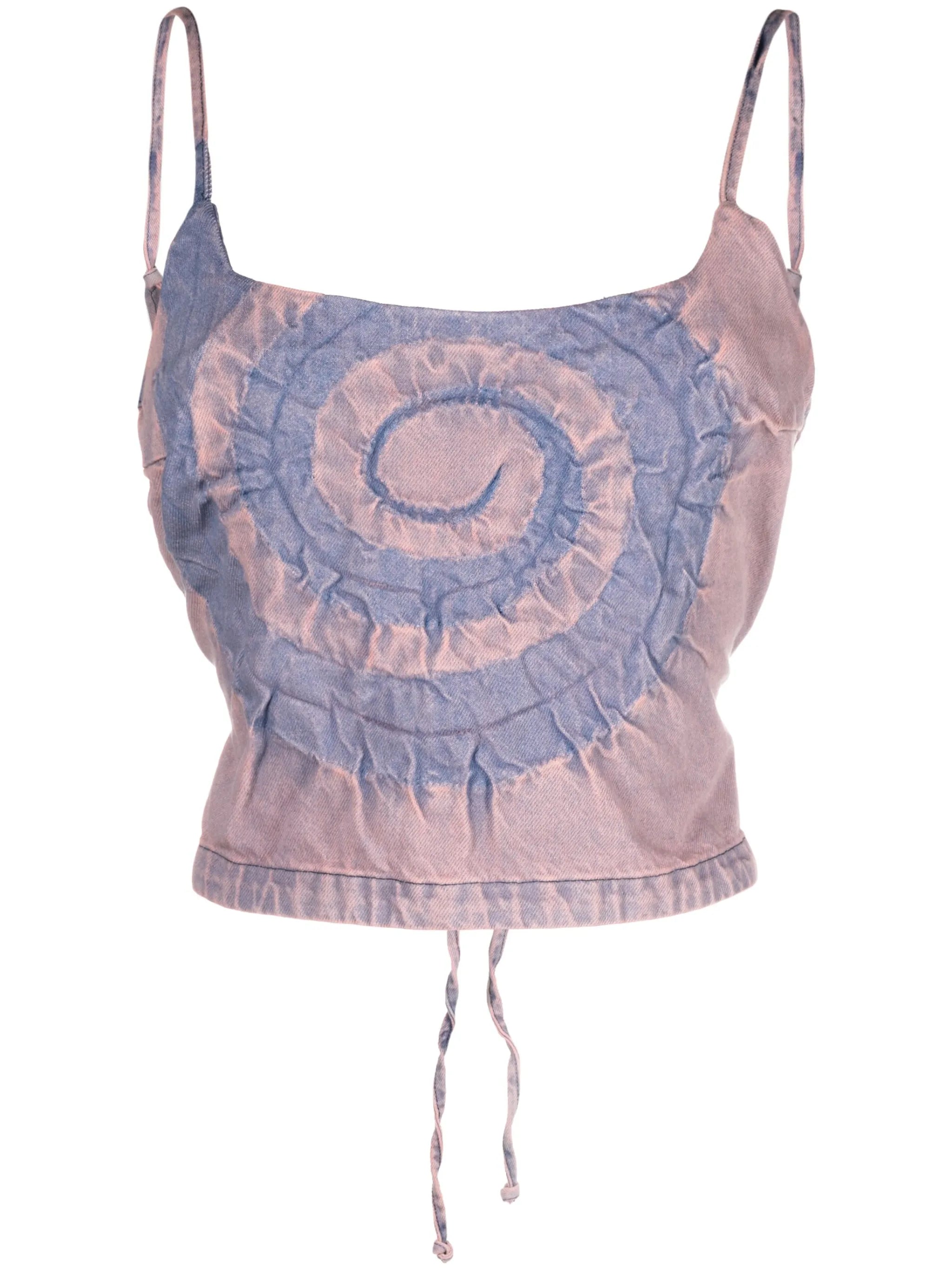 tie-dye lace-up denim top