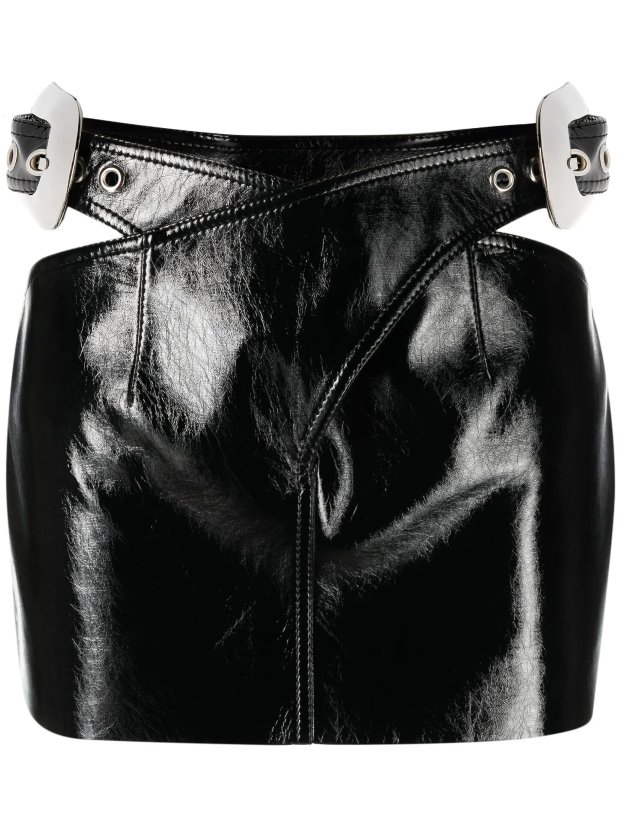 lacquered-finish belted miniskirt