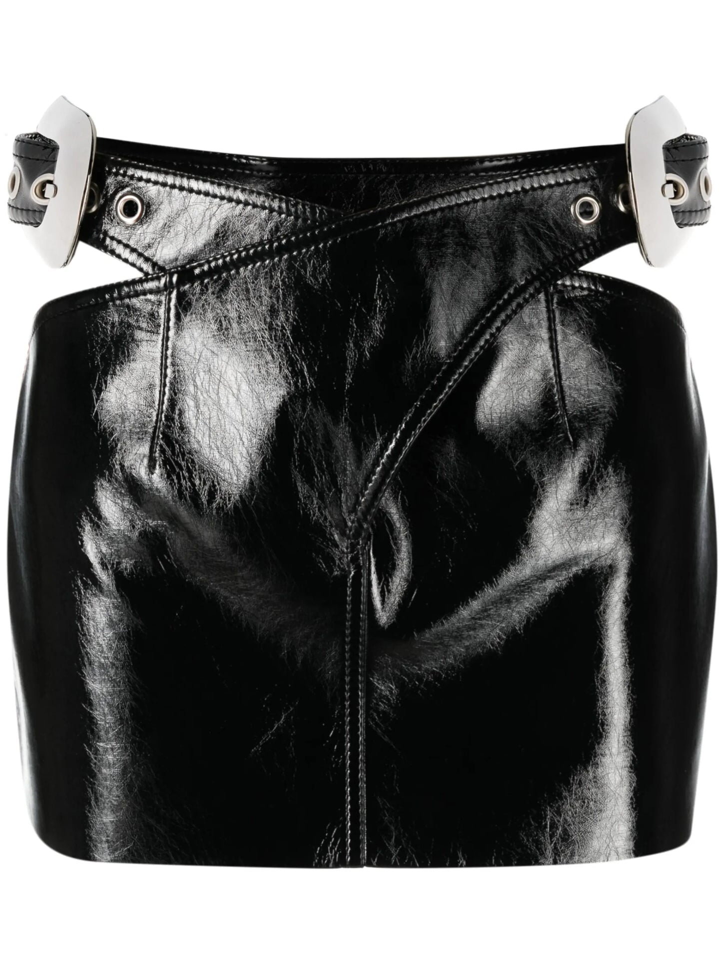 lacquered-finish belted miniskirt