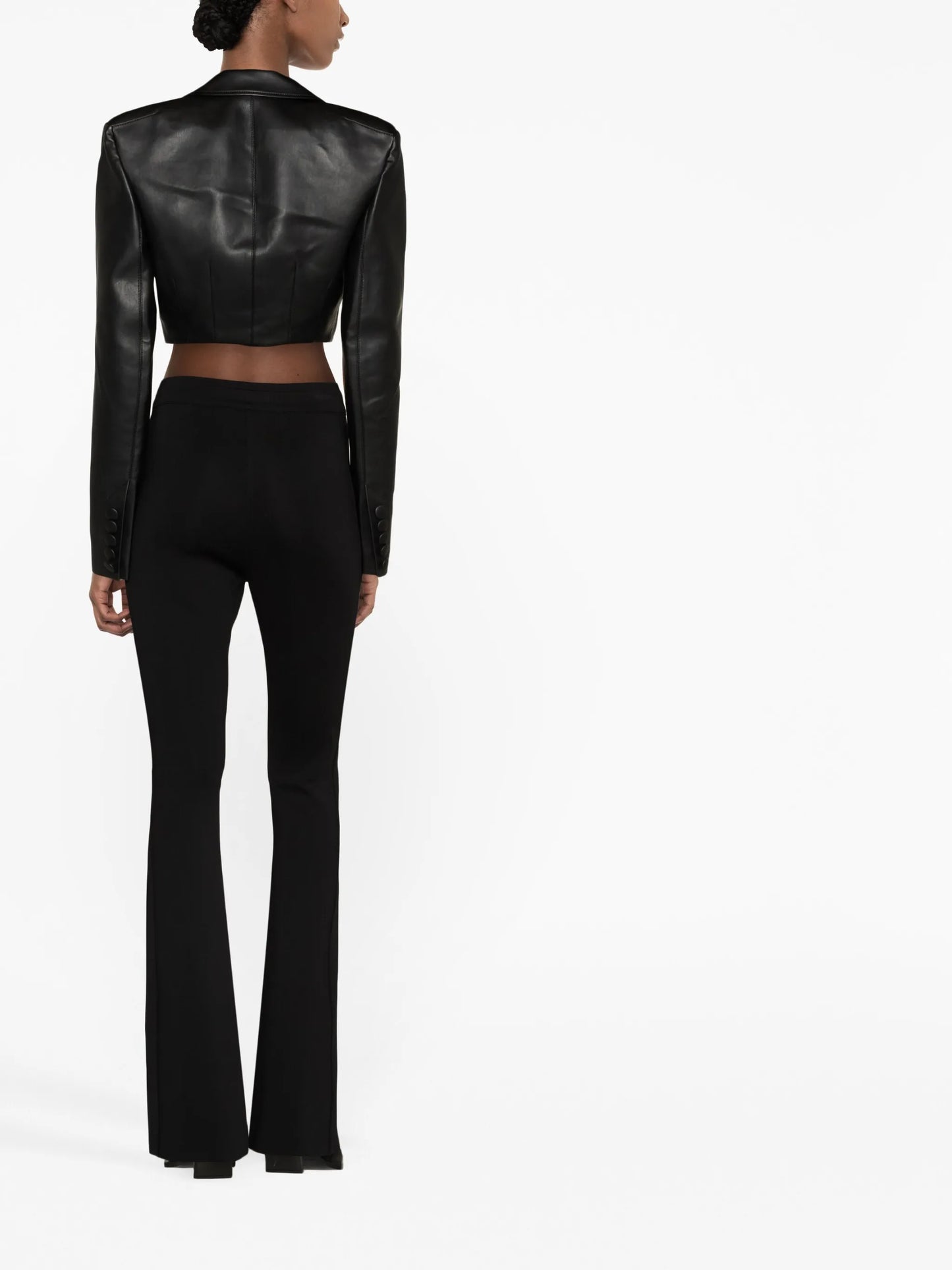cropped faux-leather blazer