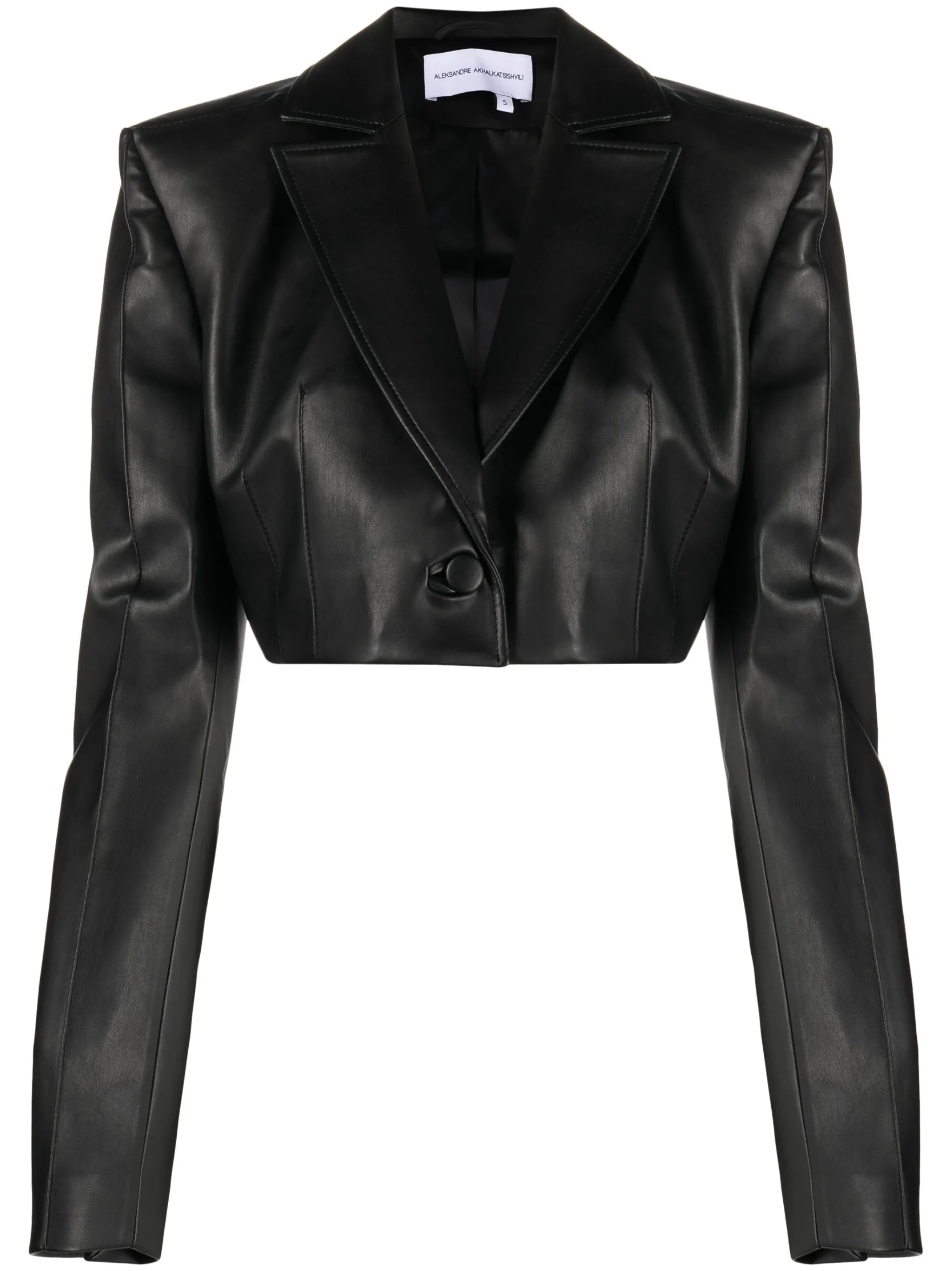 cropped faux-leather blazer