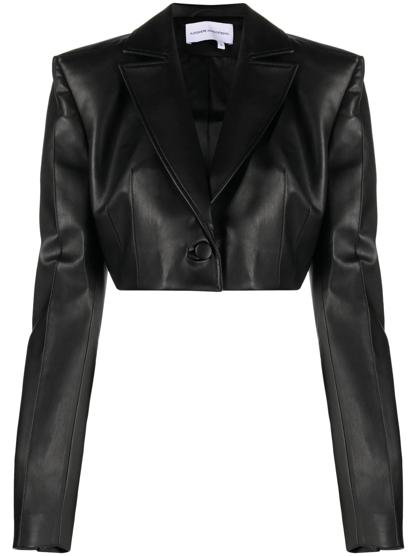 cropped faux-leather blazer