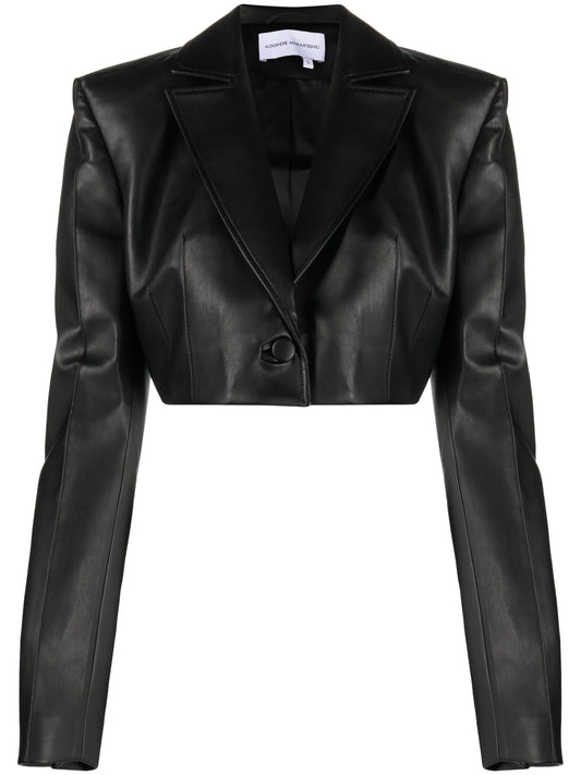 cropped faux-leather blazer