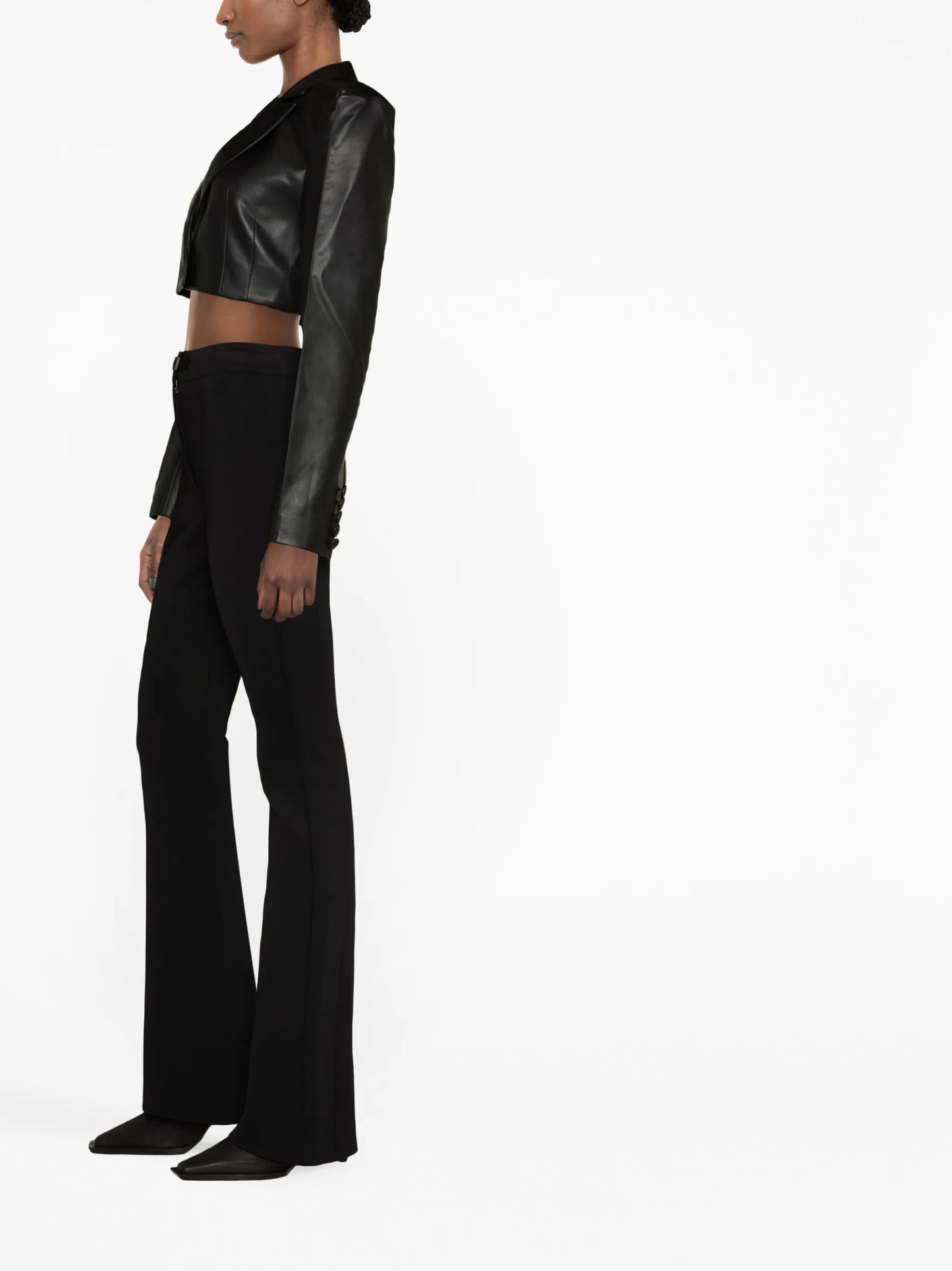 cropped faux-leather blazer