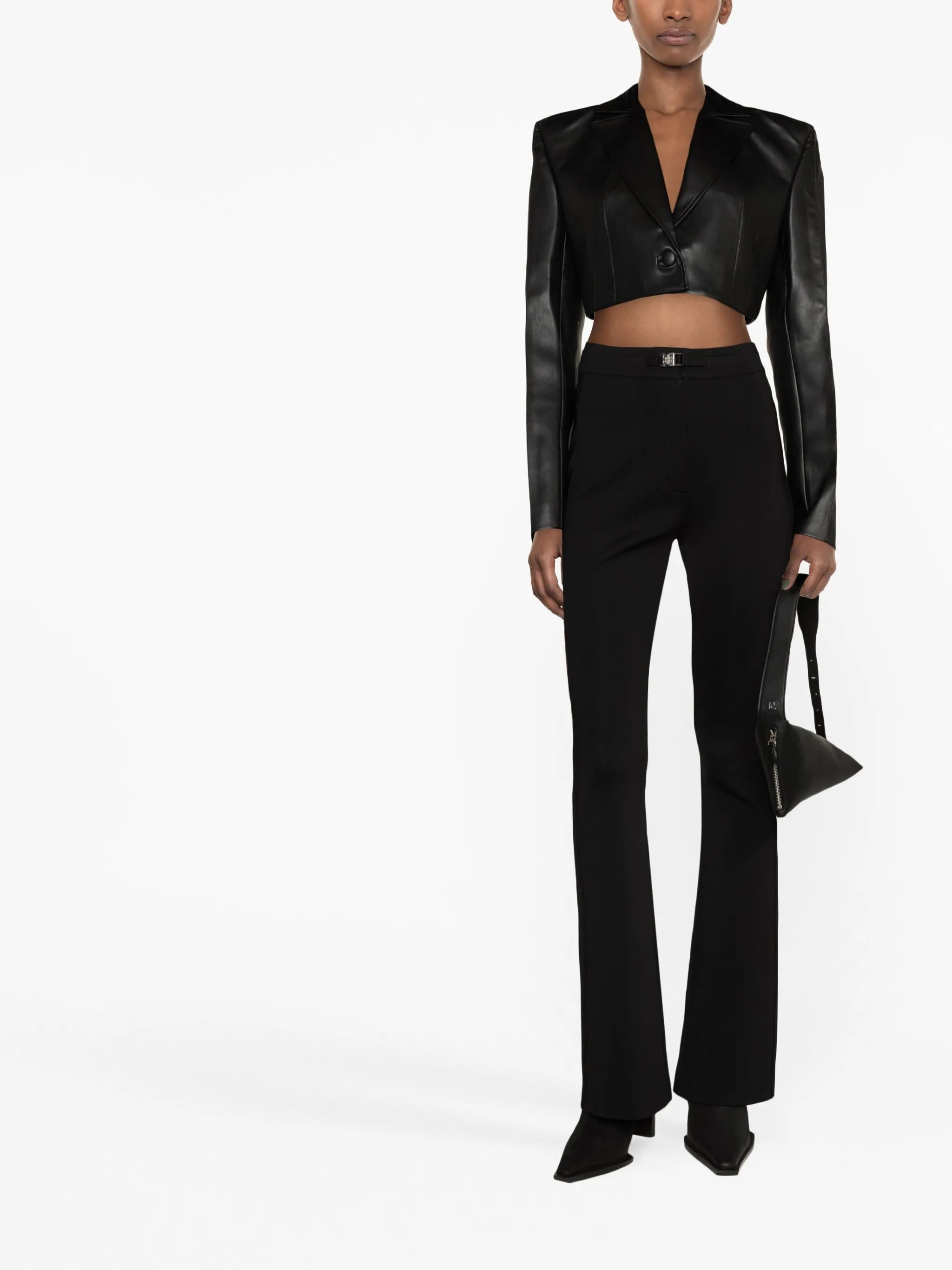 cropped faux-leather blazer