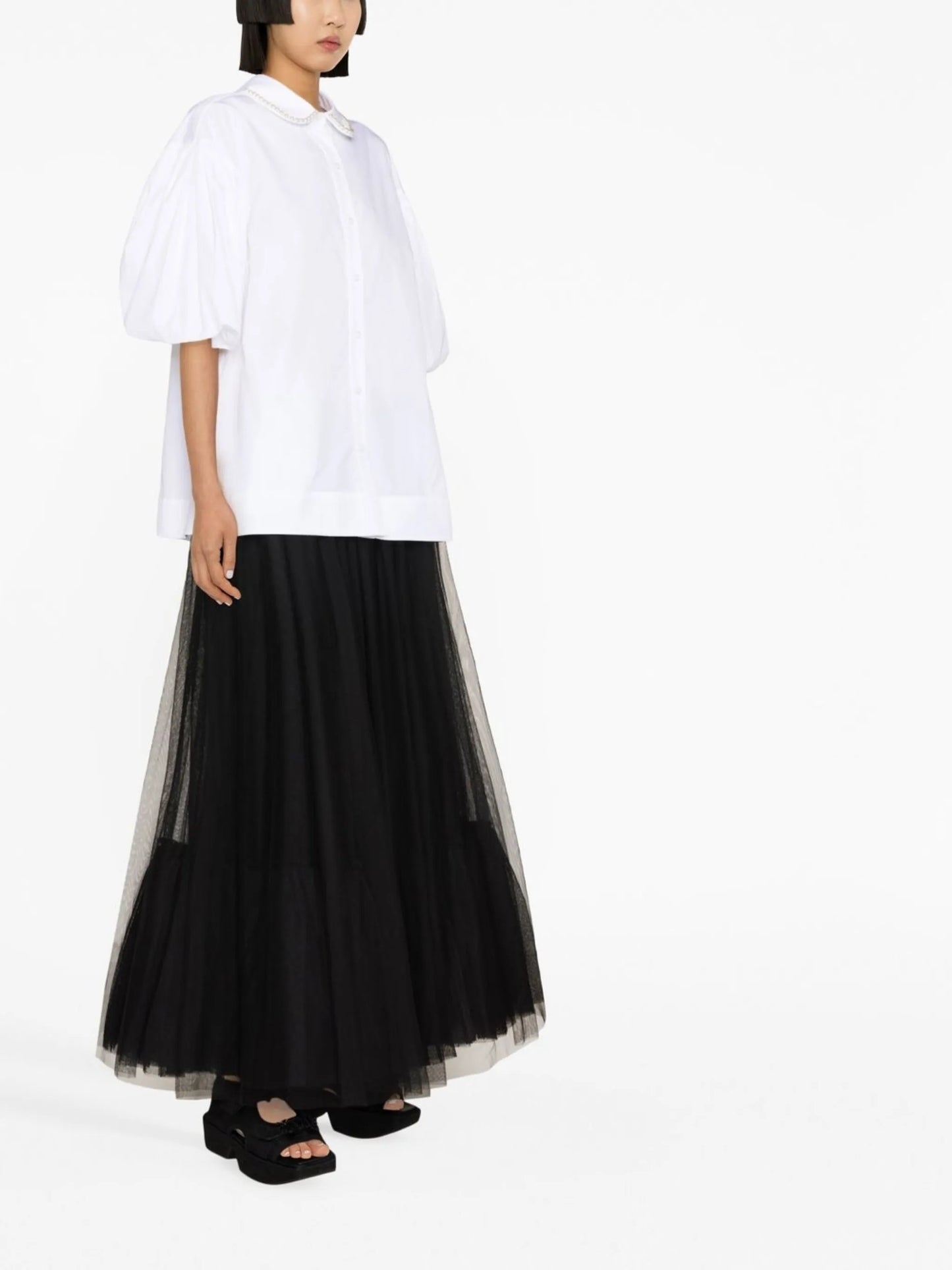embellished puff-sleeve shirt
