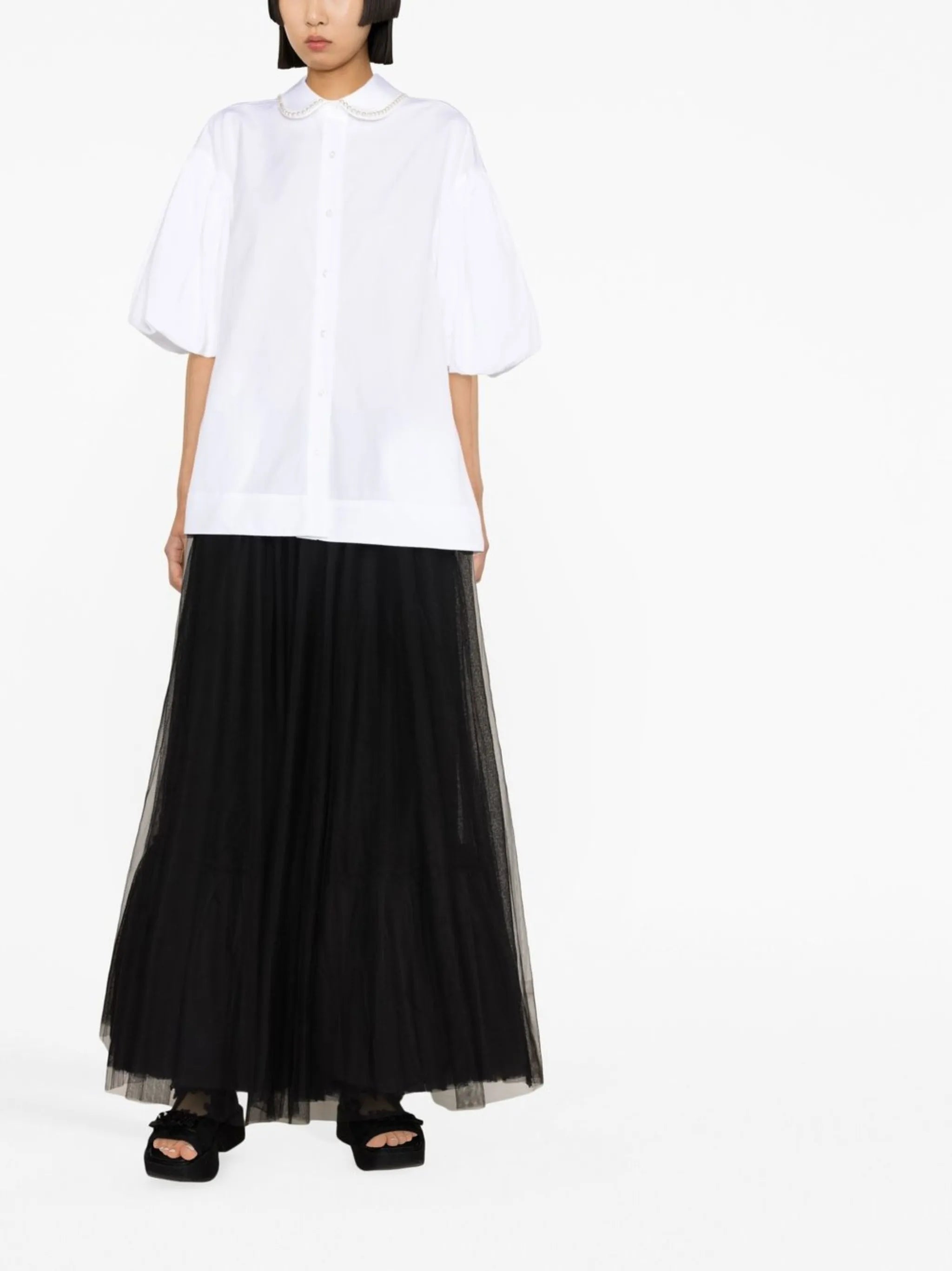 embellished puff-sleeve shirt