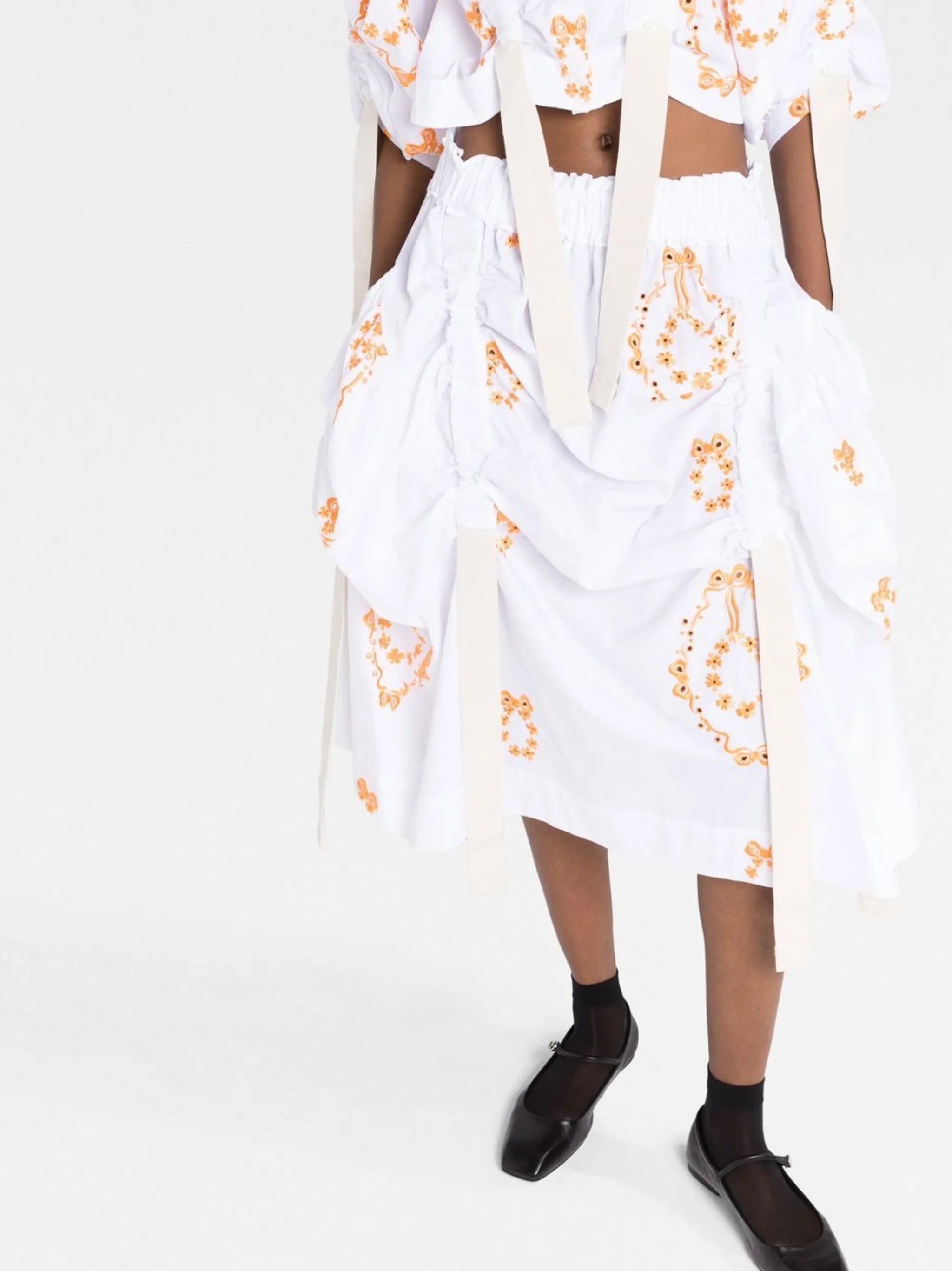 embroidered adjustable midi skirt