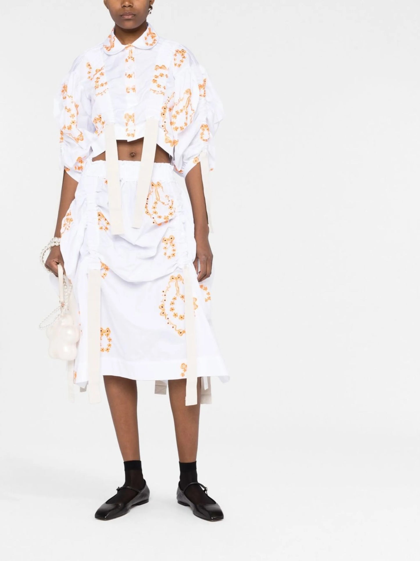 embroidered adjustable midi skirt