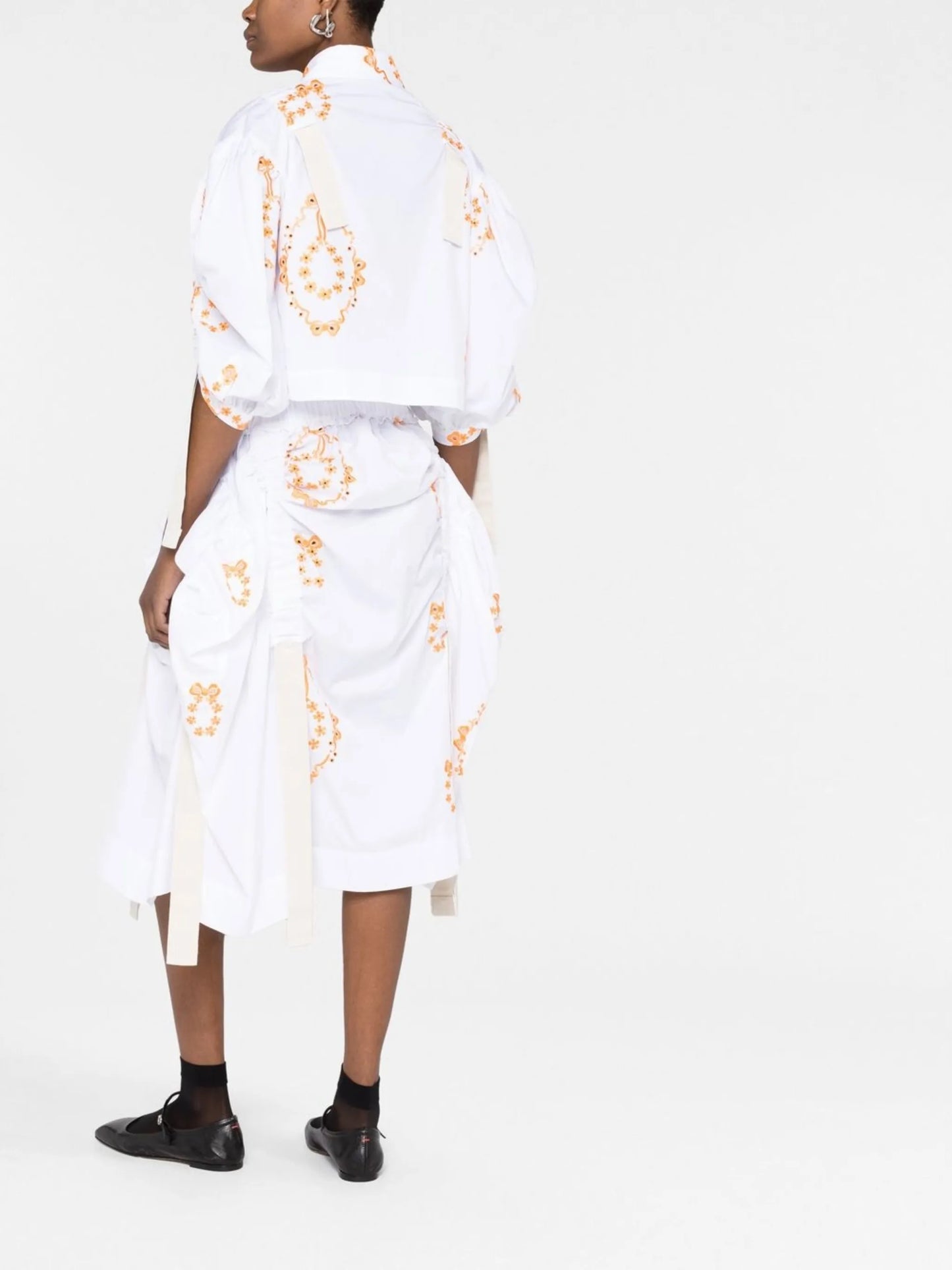 embroidered adjustable midi skirt