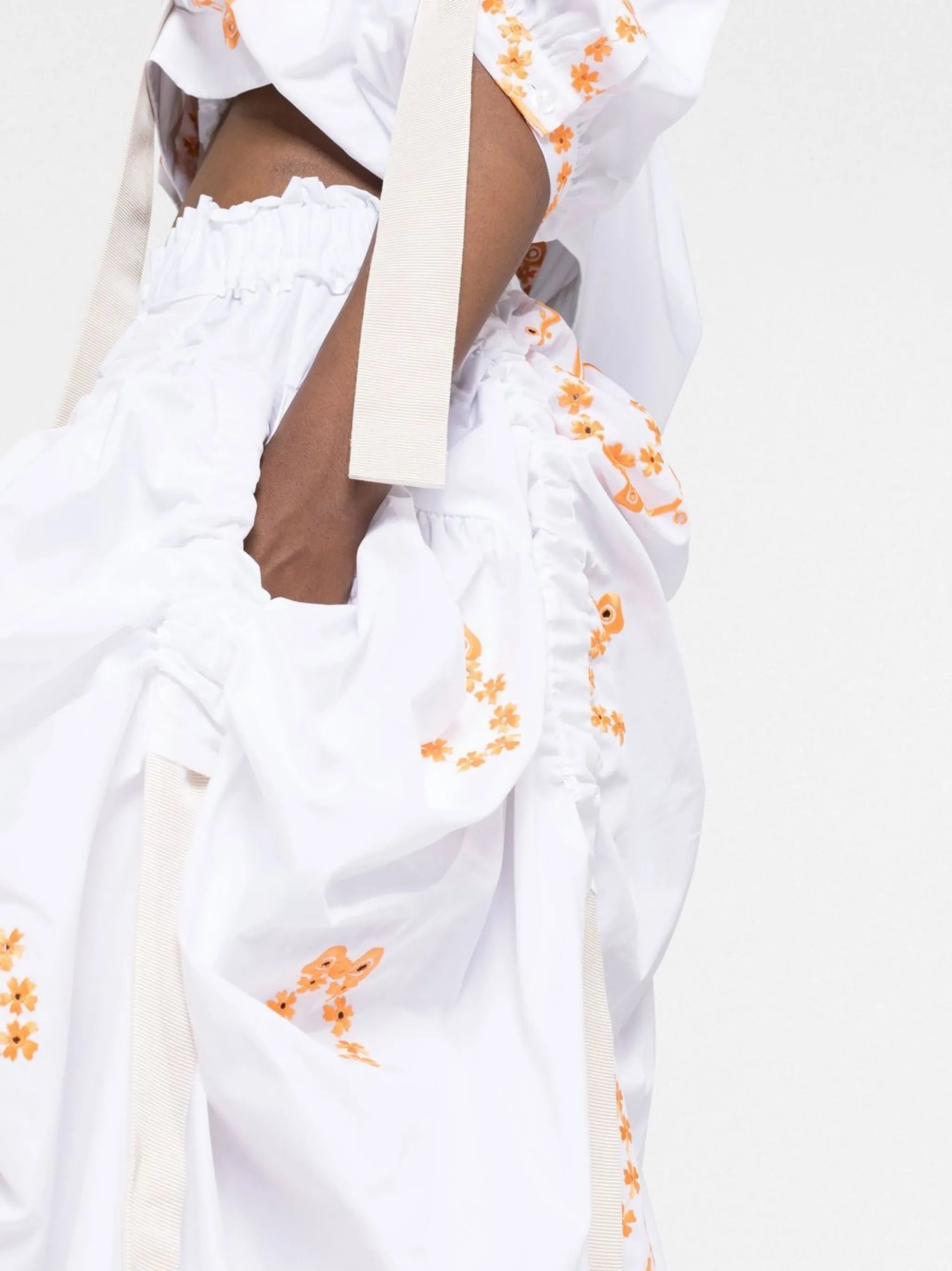 embroidered adjustable midi skirt