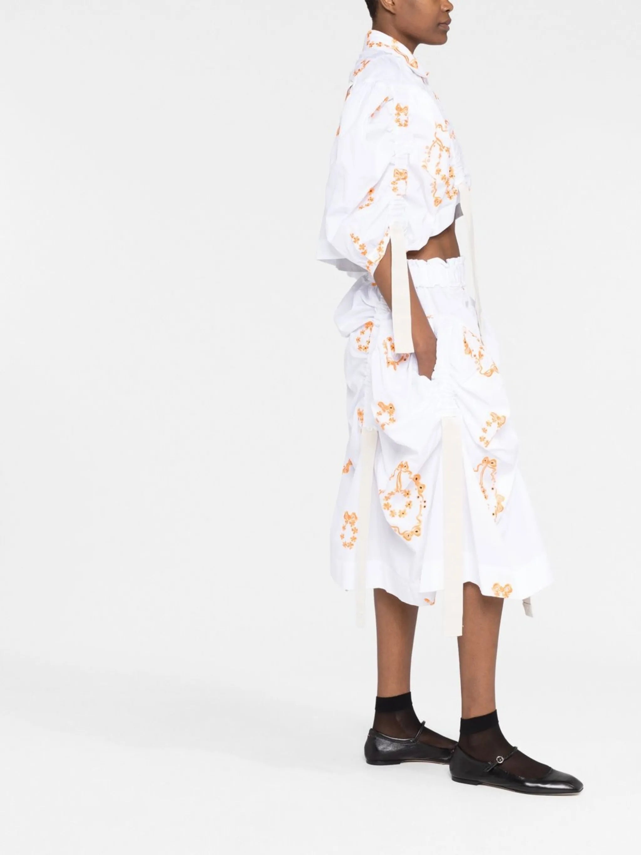 embroidered adjustable midi skirt