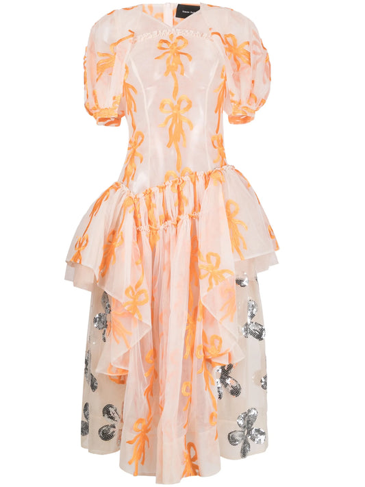 bow-print semi-sheer tulle dress