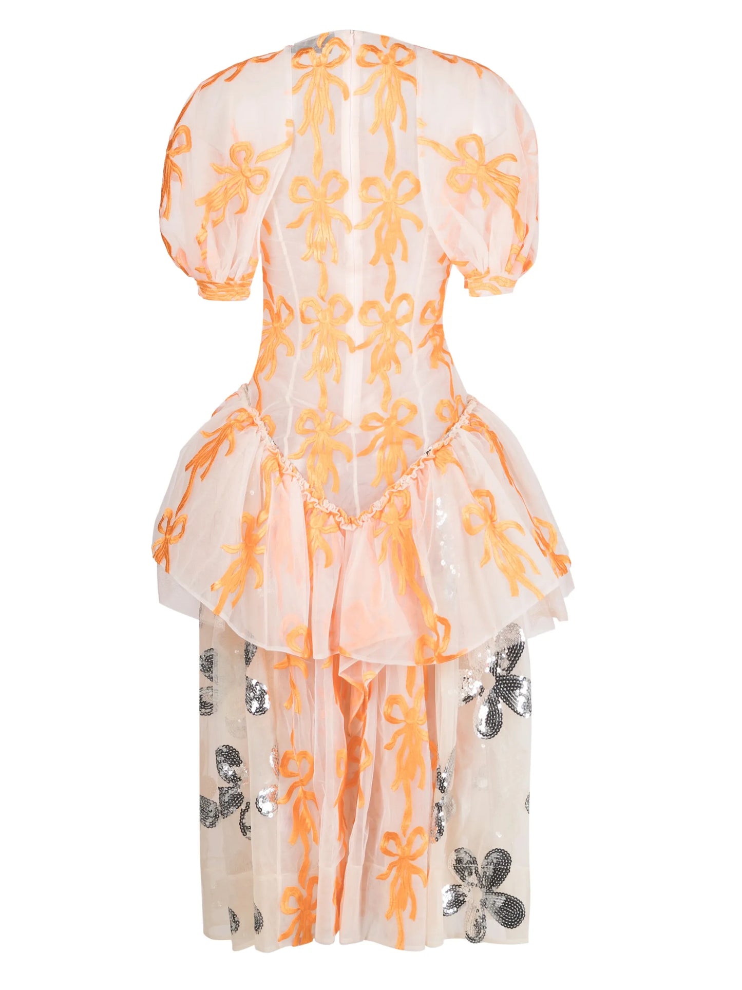 bow-print semi-sheer tulle dress