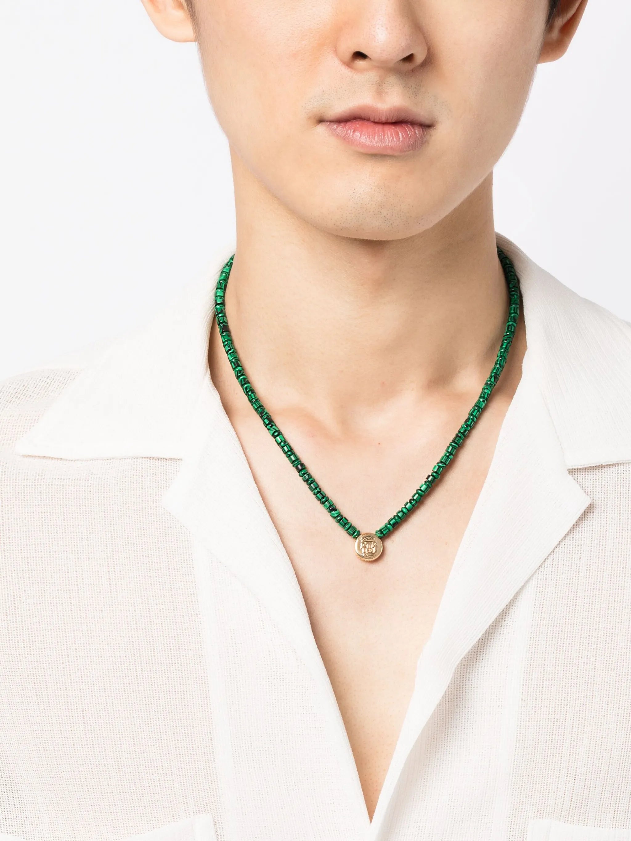 14kt yellow gold Shield Pendant malachite necklace