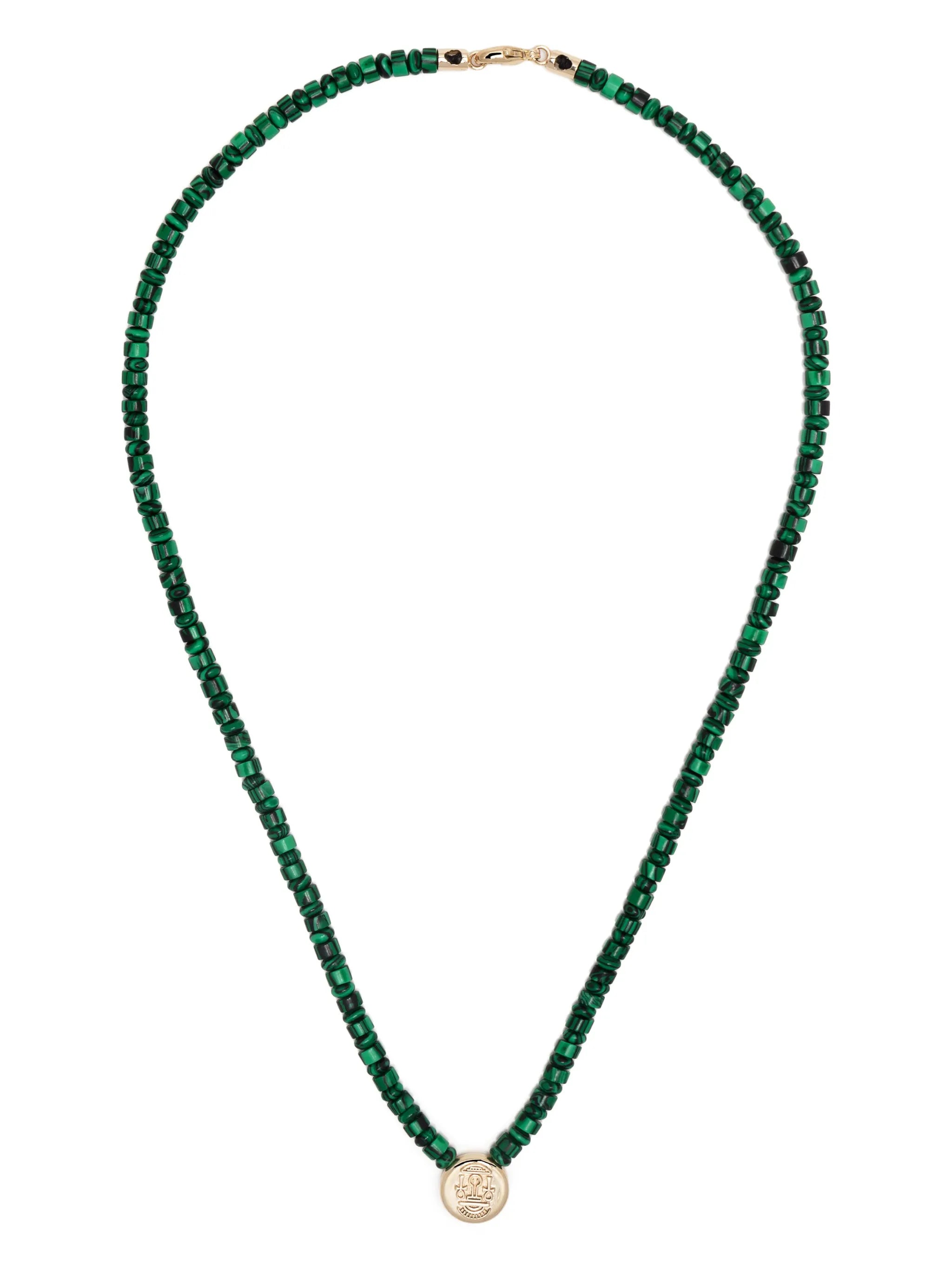 14kt yellow gold Shield Pendant malachite necklace