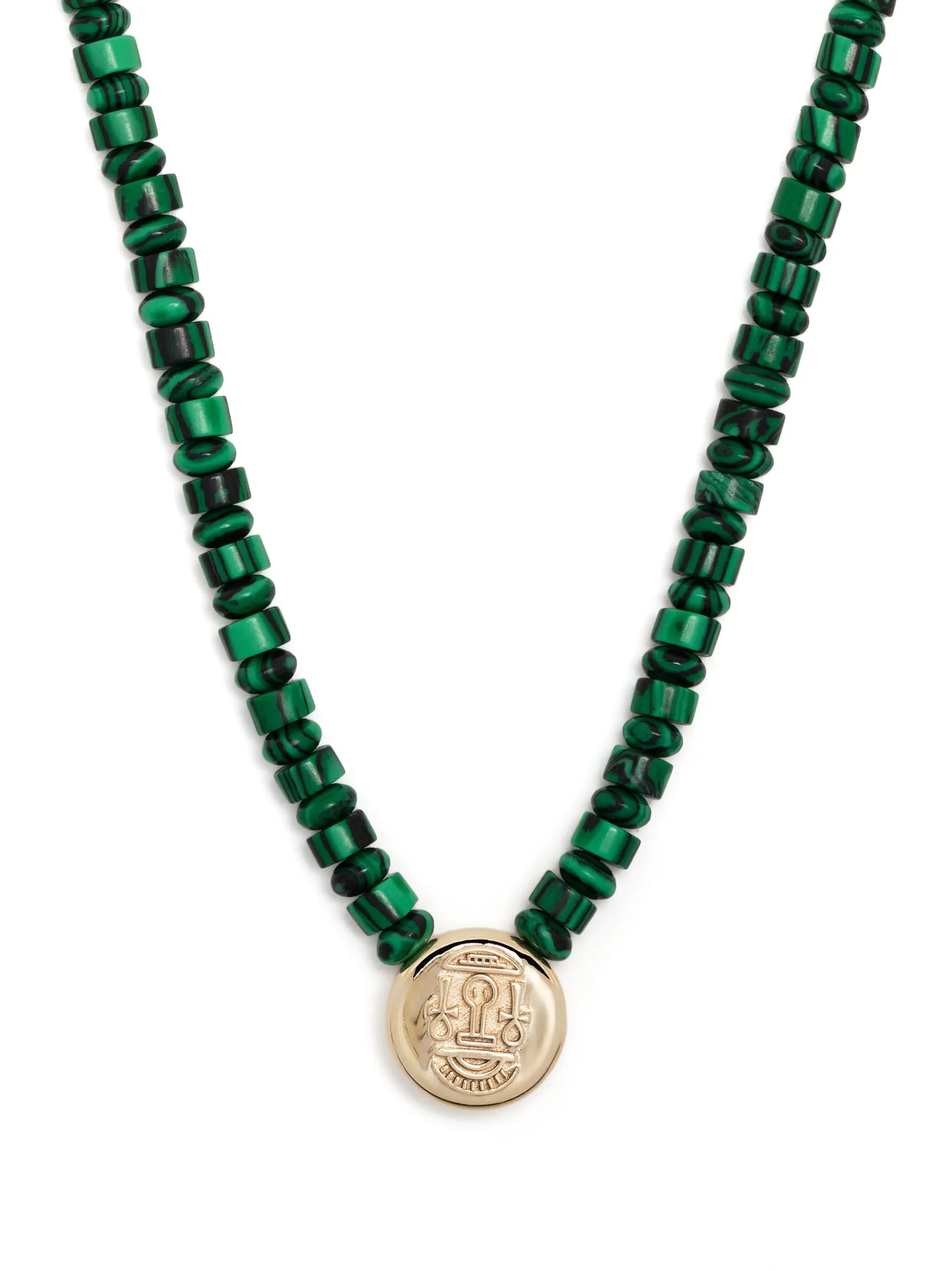 14kt yellow gold Shield Pendant malachite necklace