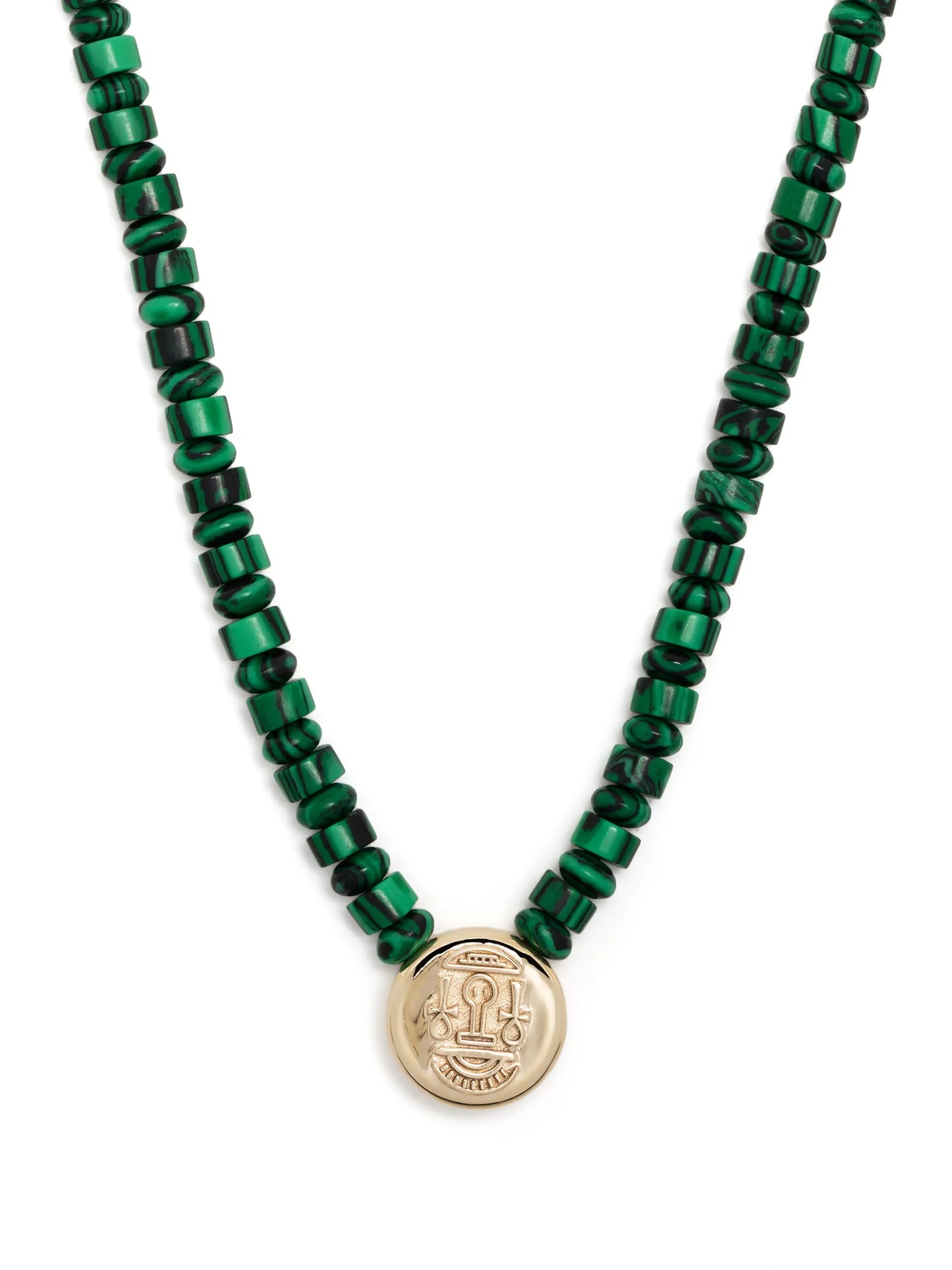 14kt yellow gold Shield Pendant malachite necklace