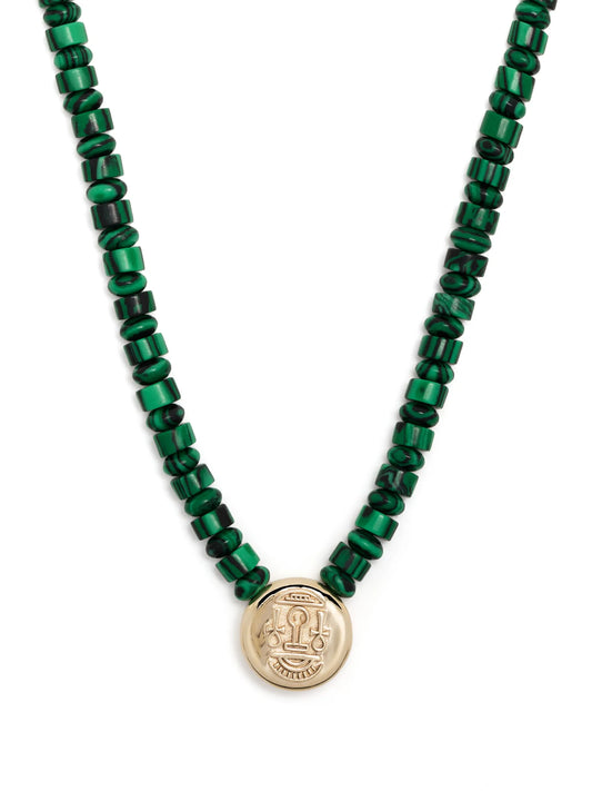14kt yellow gold Shield Pendant malachite necklace