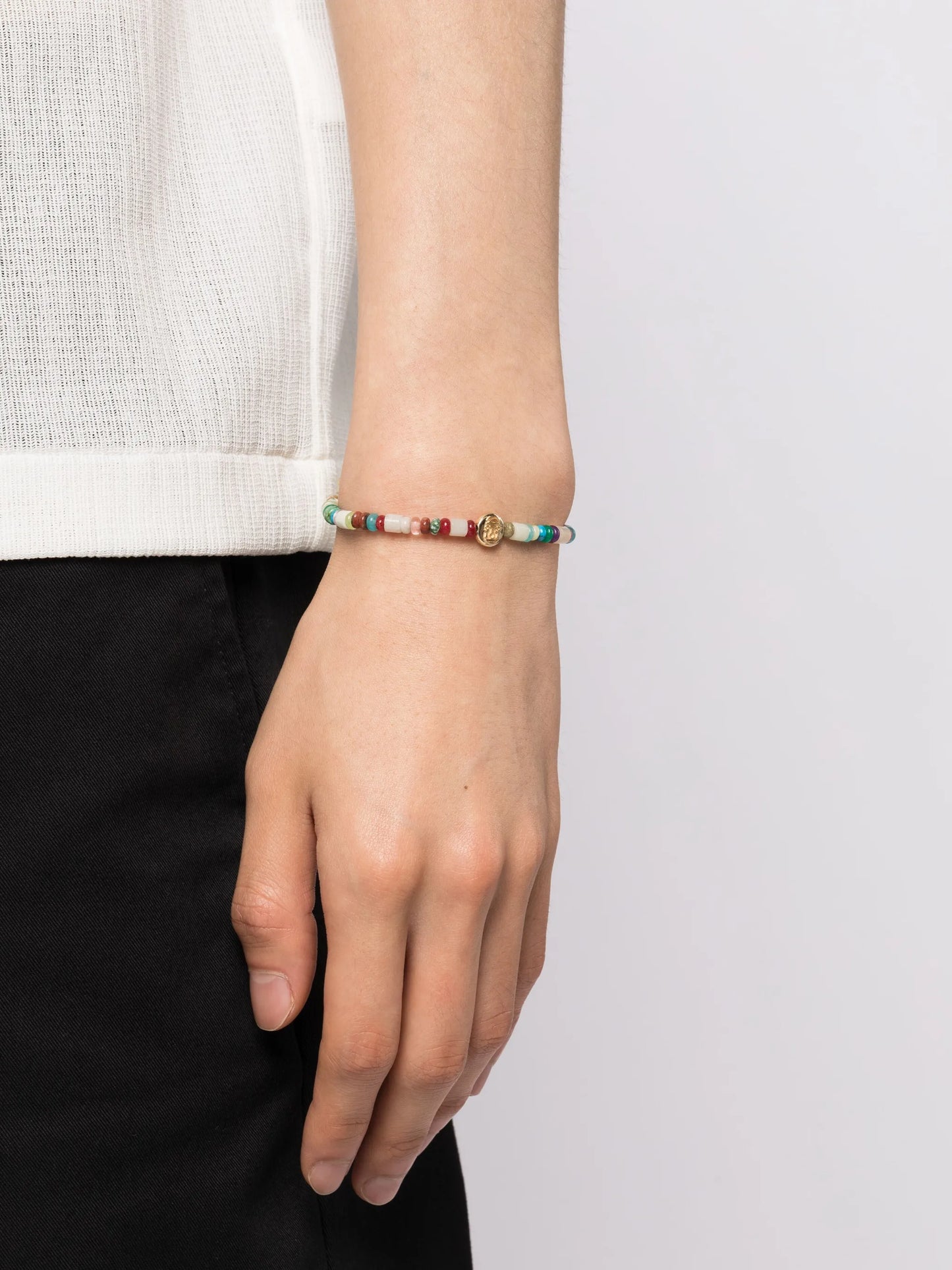 14kt yellow gold Good Luck beaded bracelet