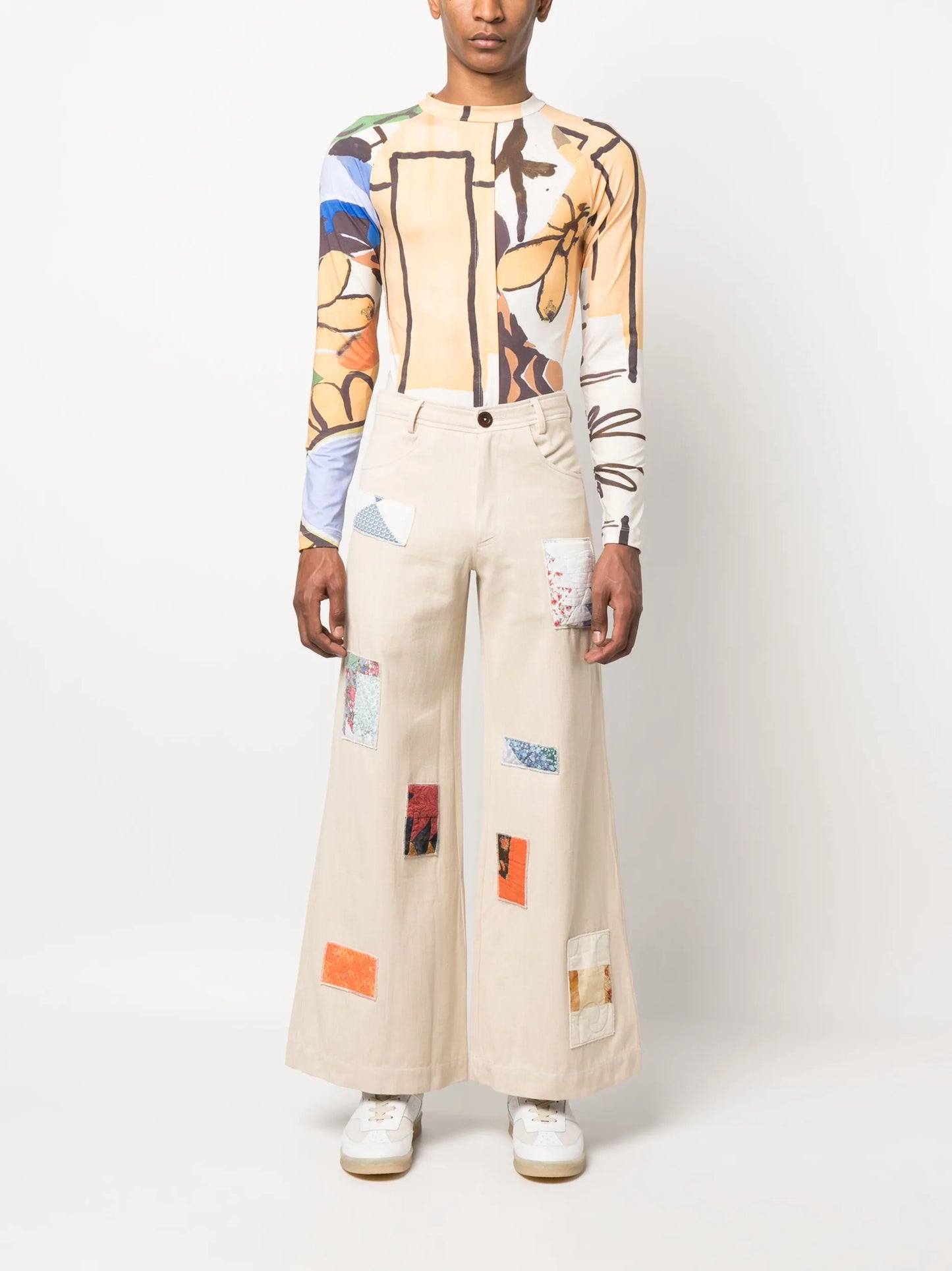 patchwork wide-leg trousers