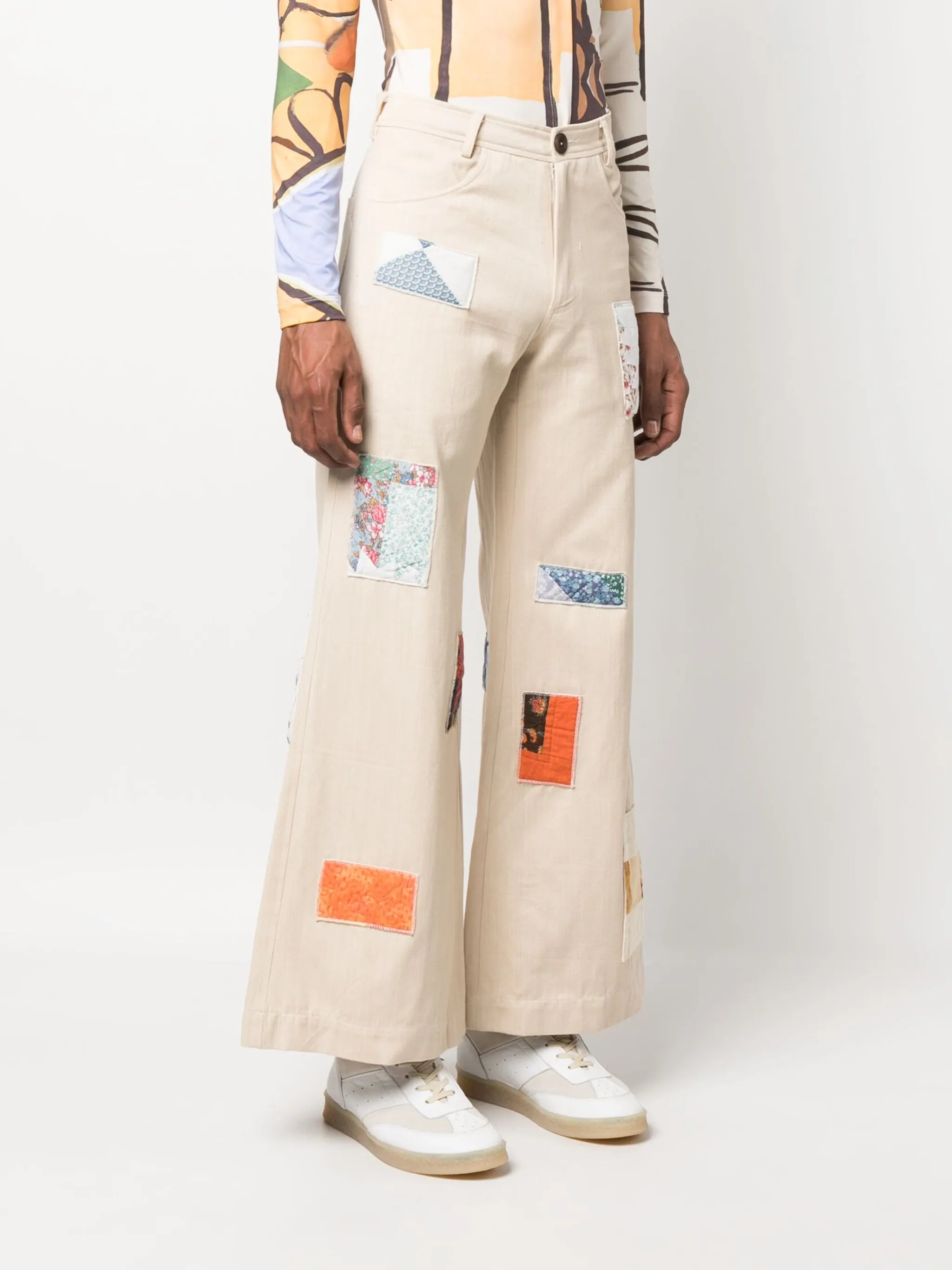 patchwork wide-leg trousers