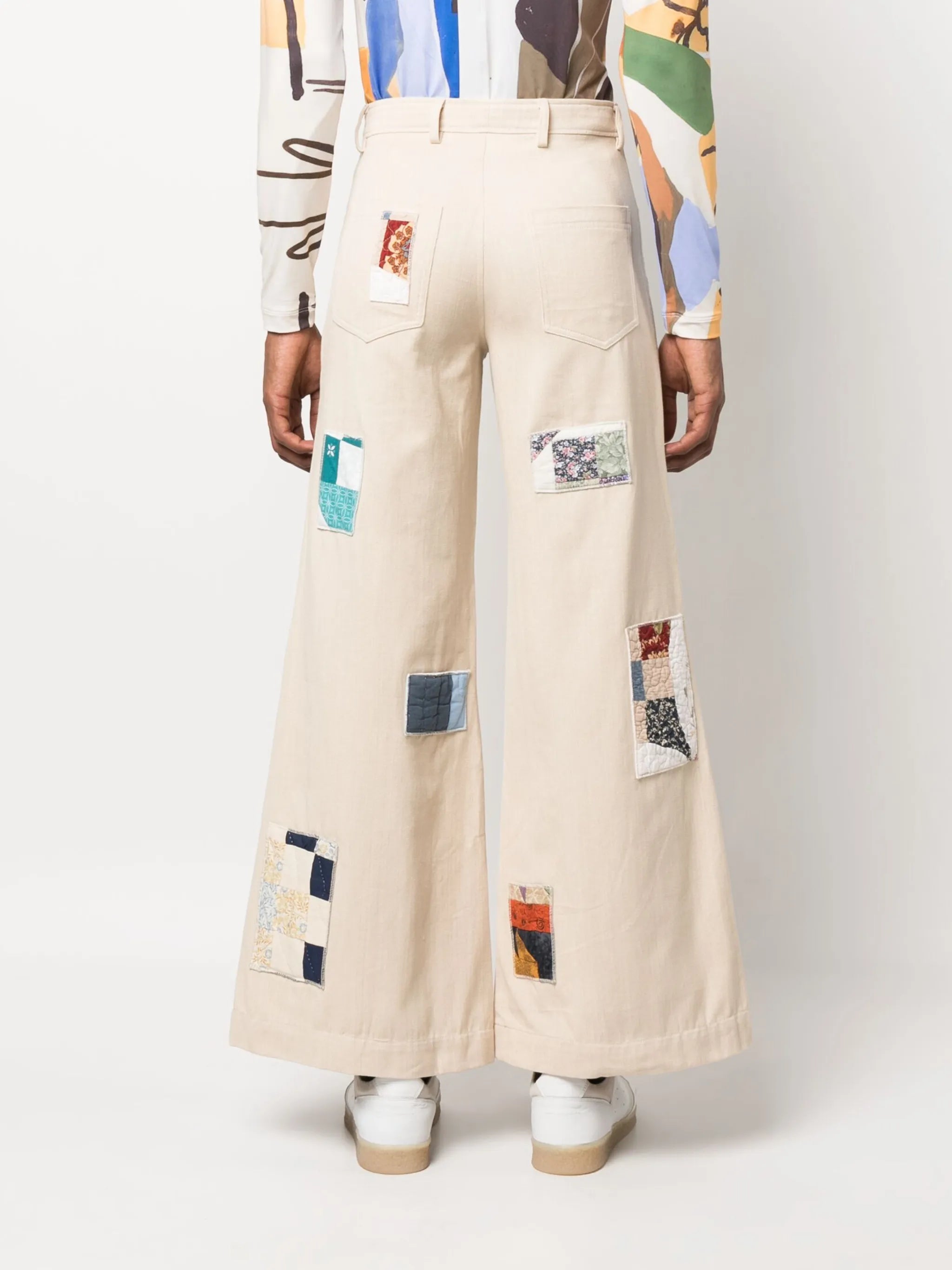 patchwork wide-leg trousers