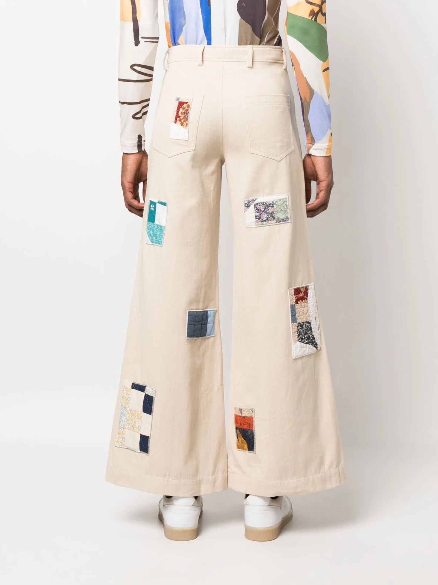 patchwork wide-leg trousers