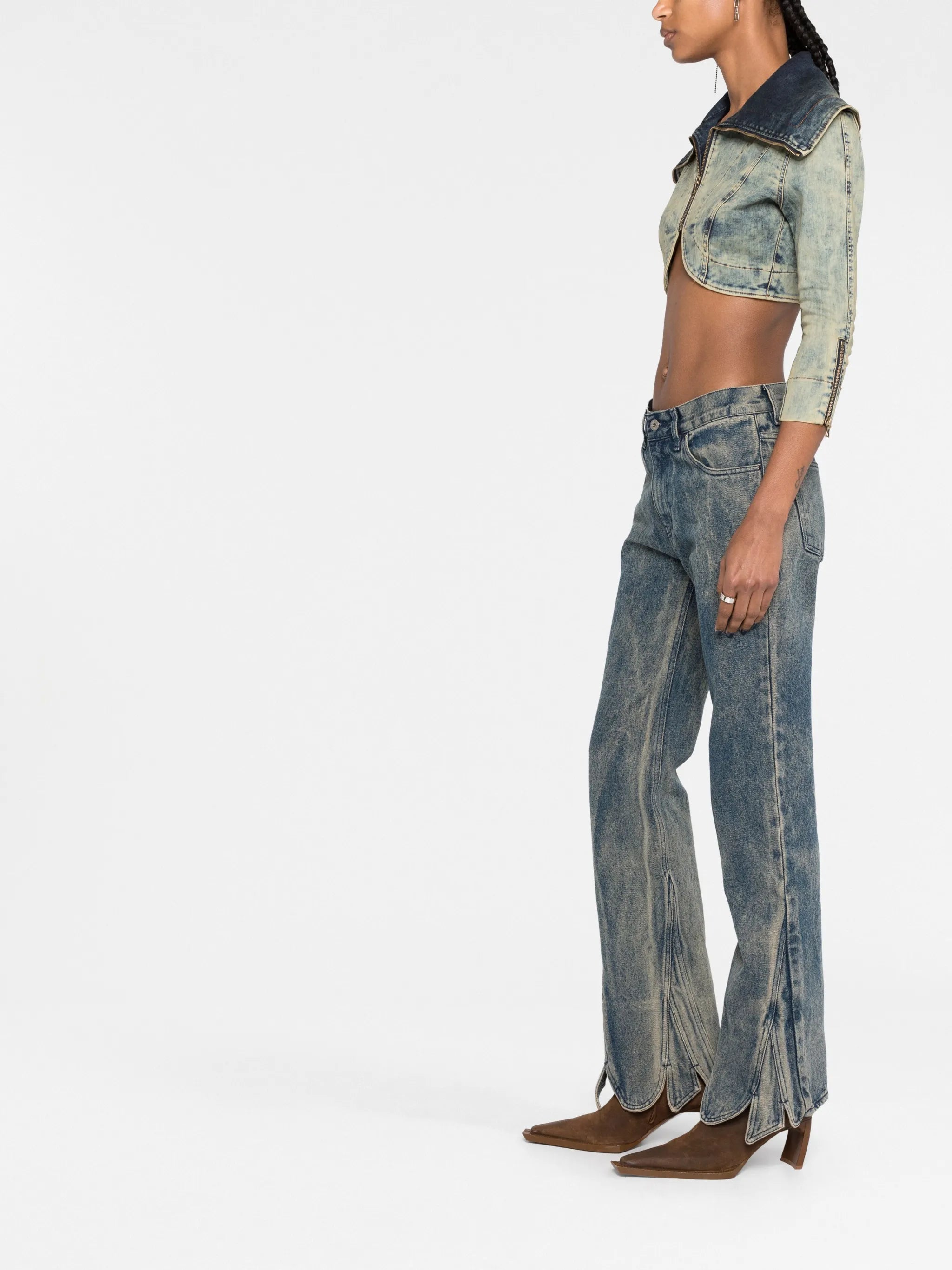 zip-up cropped denim jacket