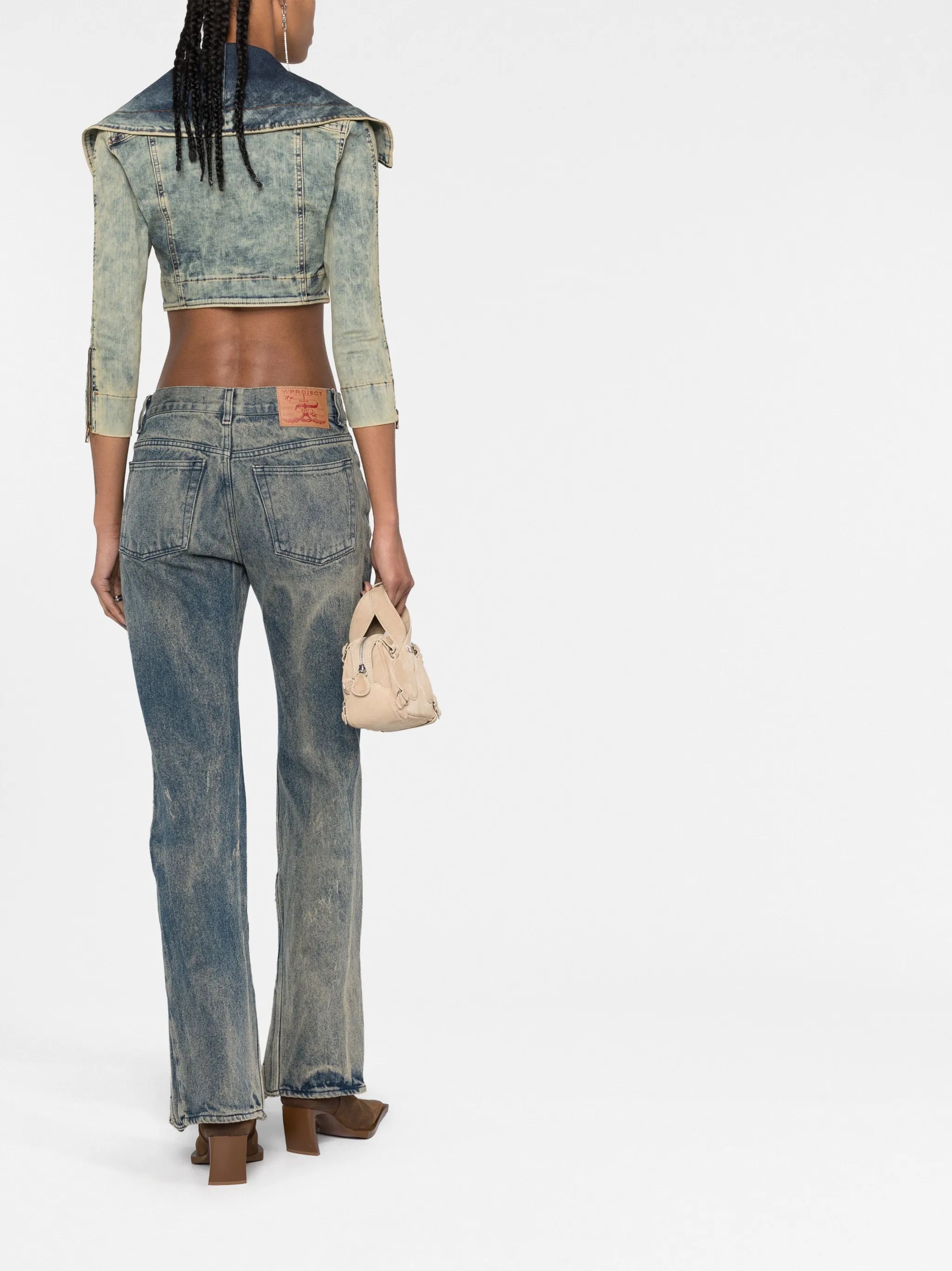 zip-up cropped denim jacket