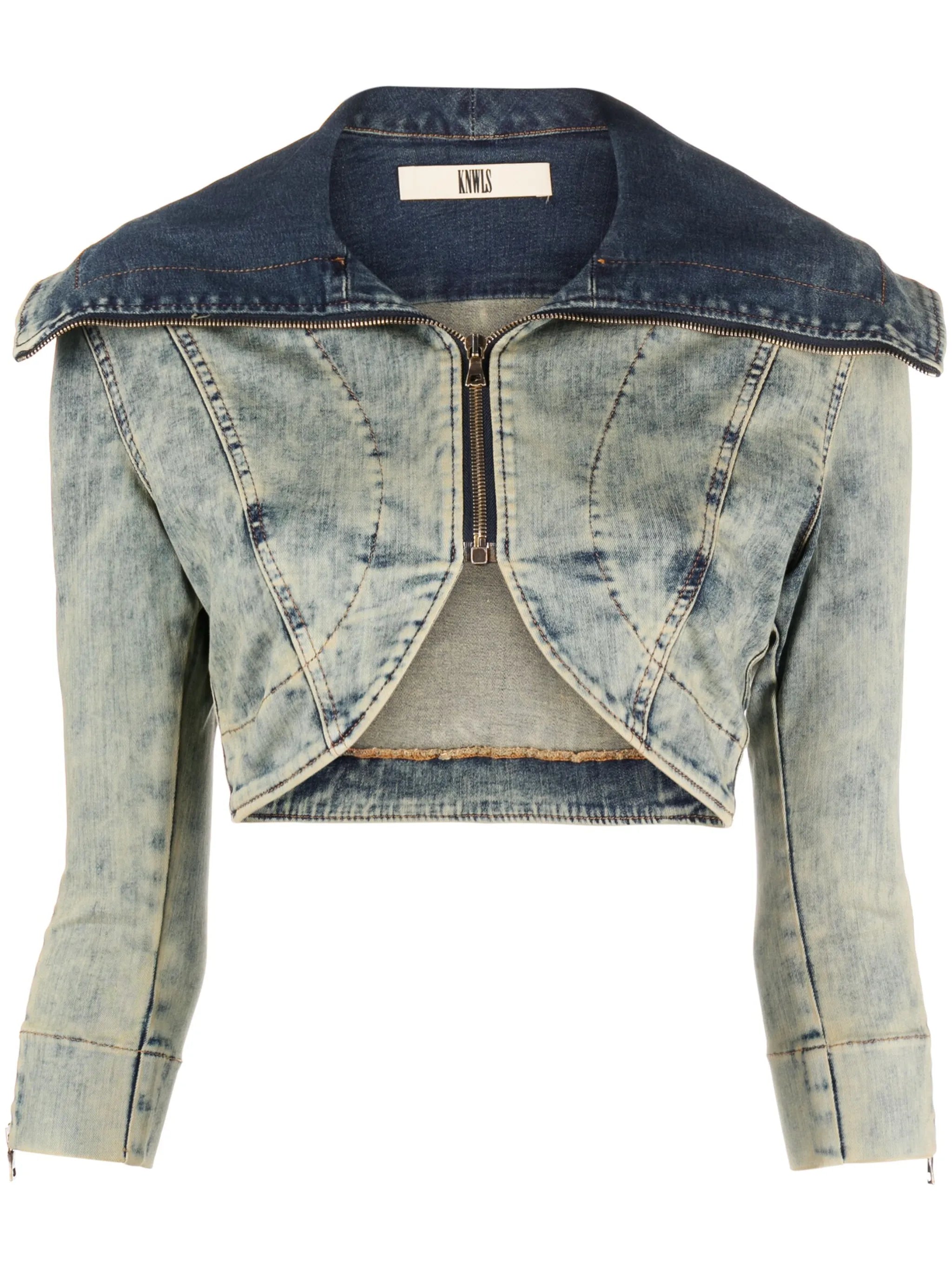 zip-up cropped denim jacket