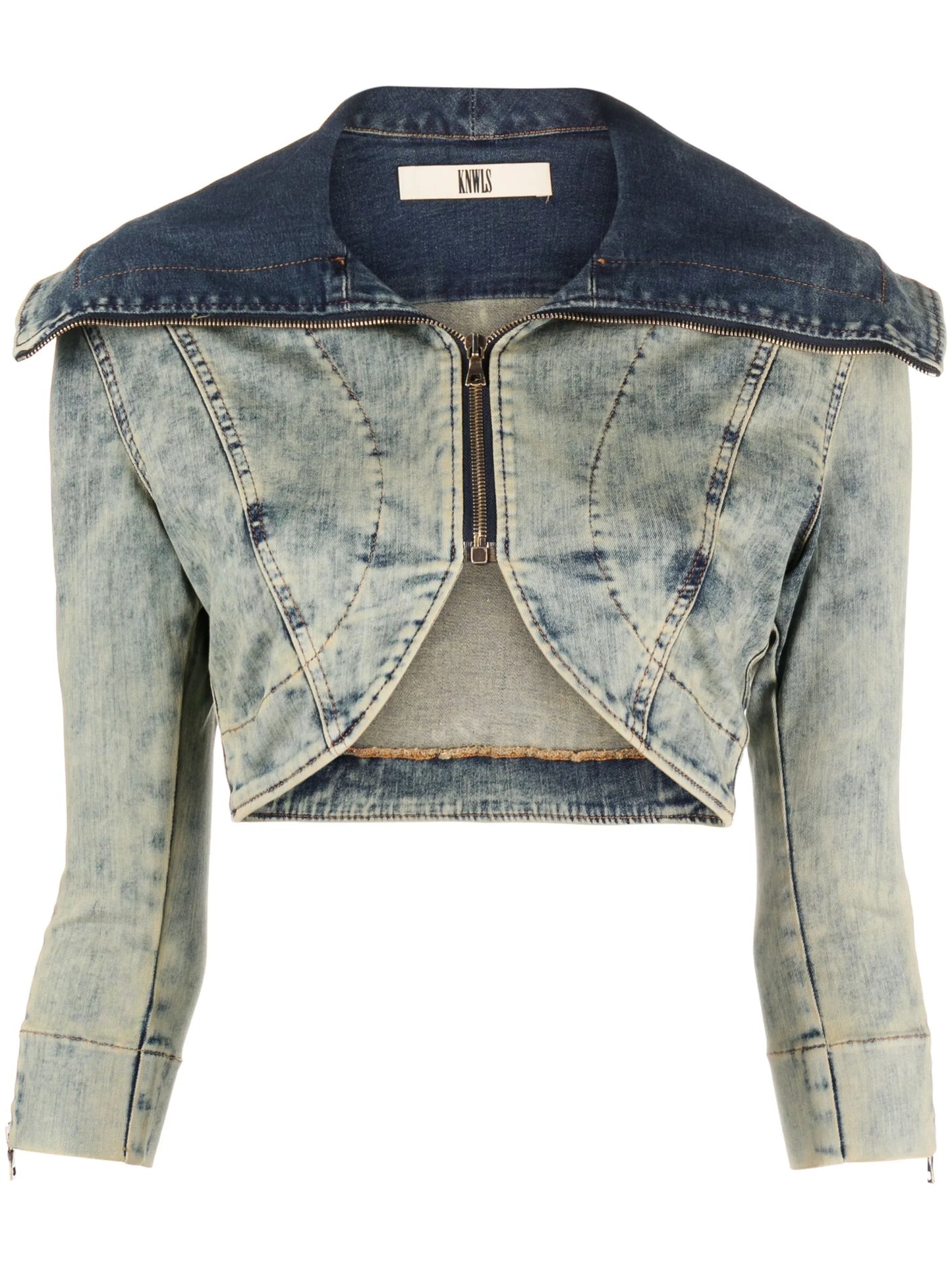 zip-up cropped denim jacket