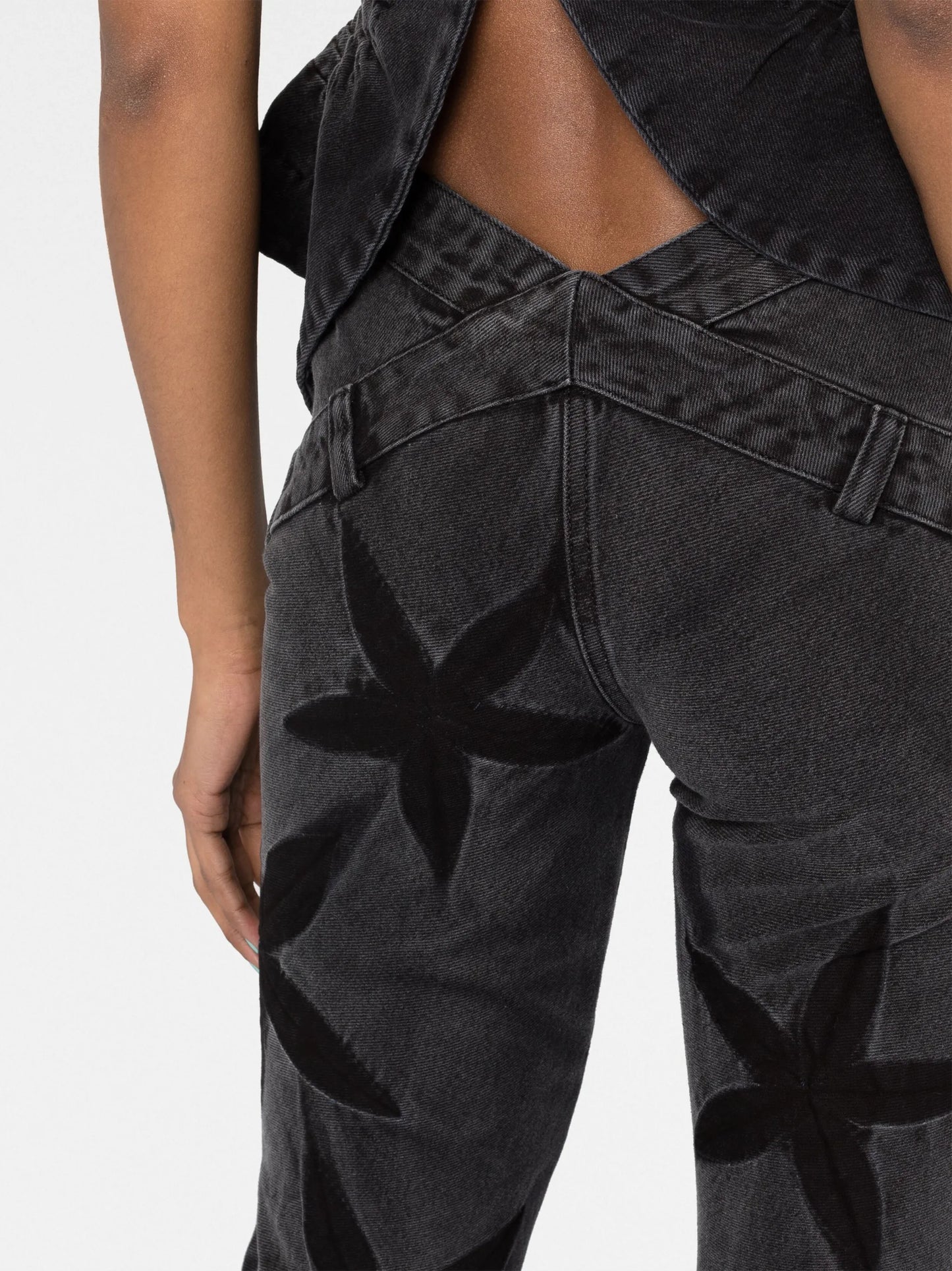 floral-patch bootcut jeans