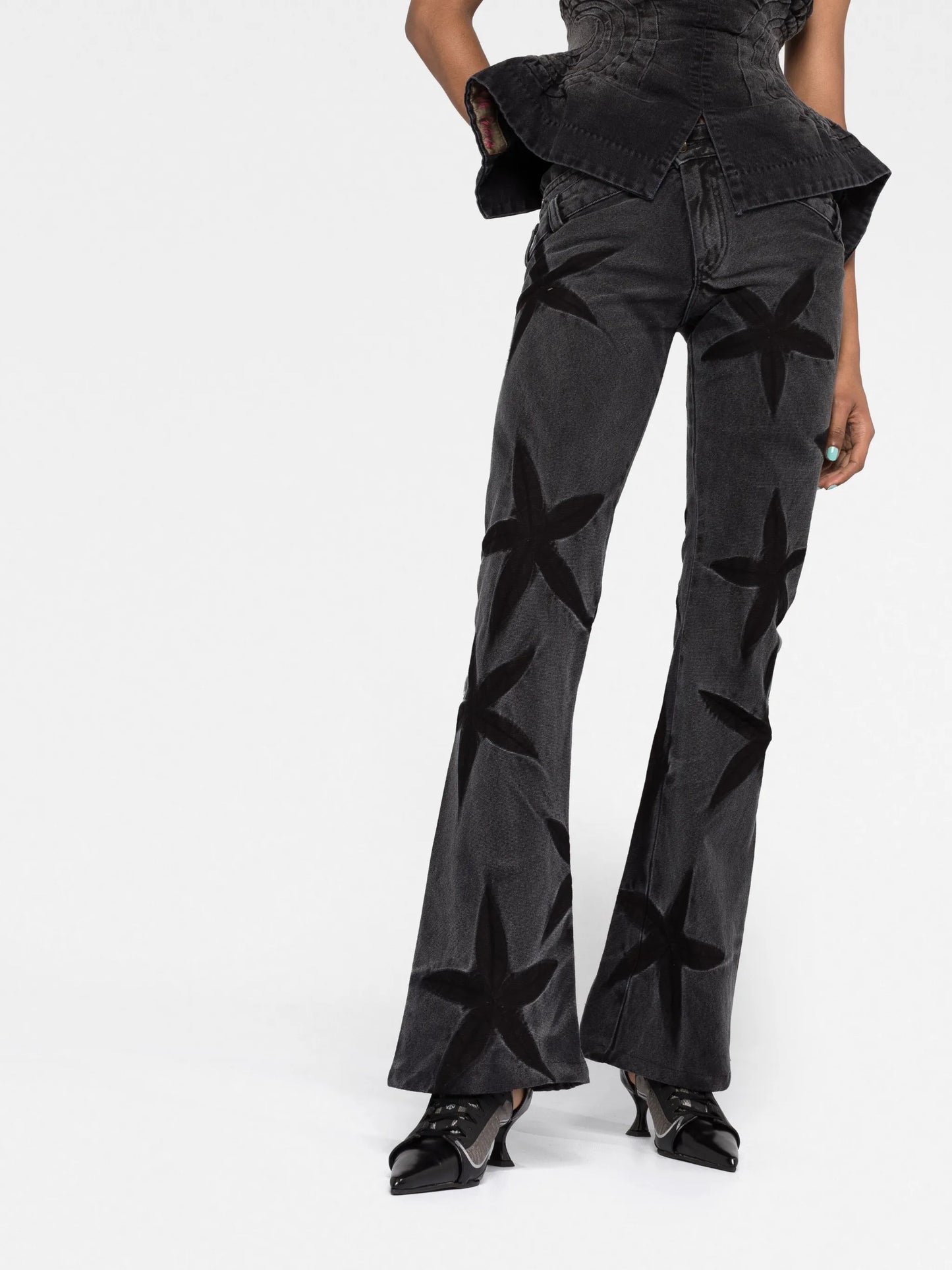 floral-patch bootcut jeans