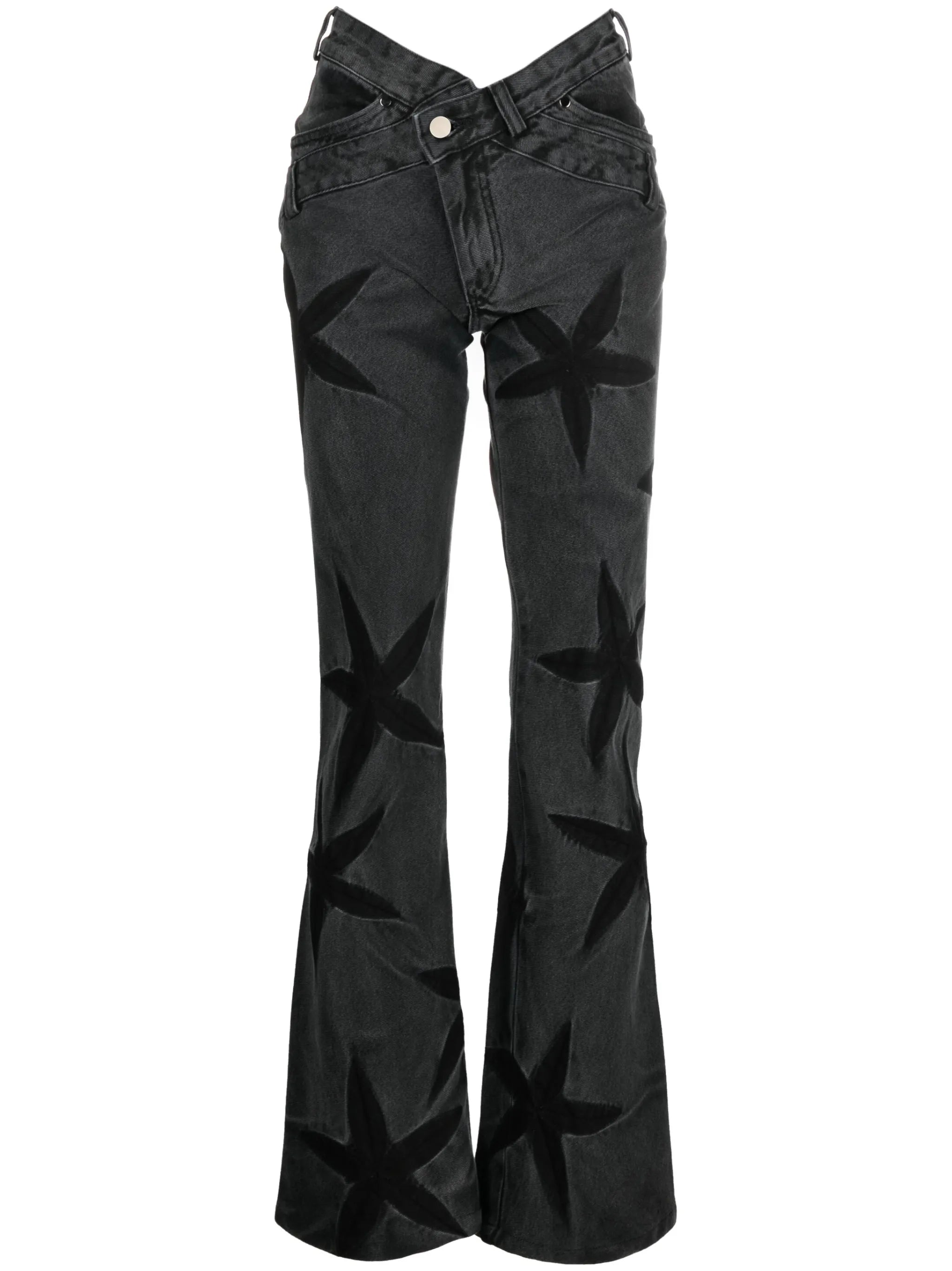 floral-patch bootcut jeans