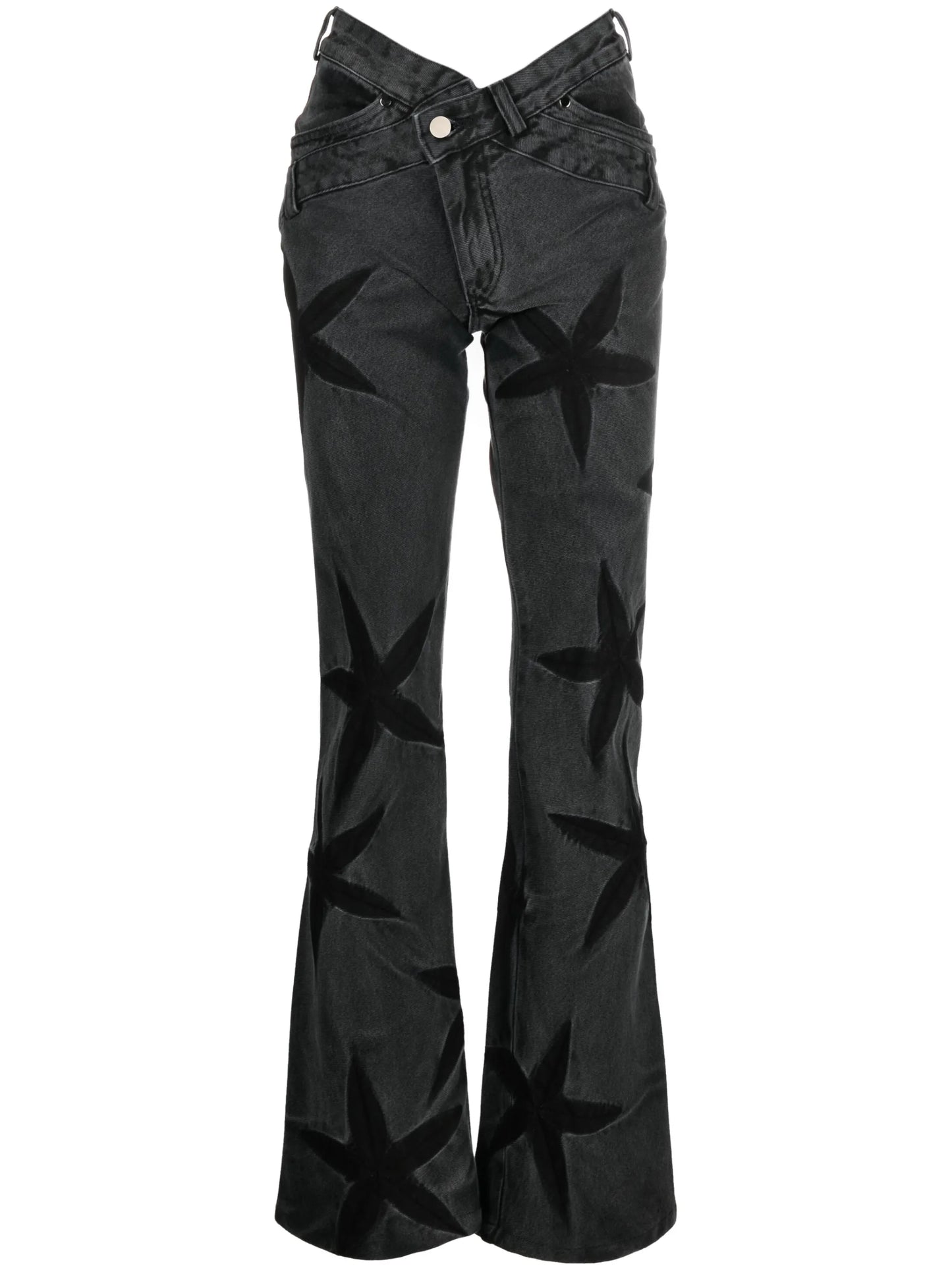 floral-patch bootcut jeans