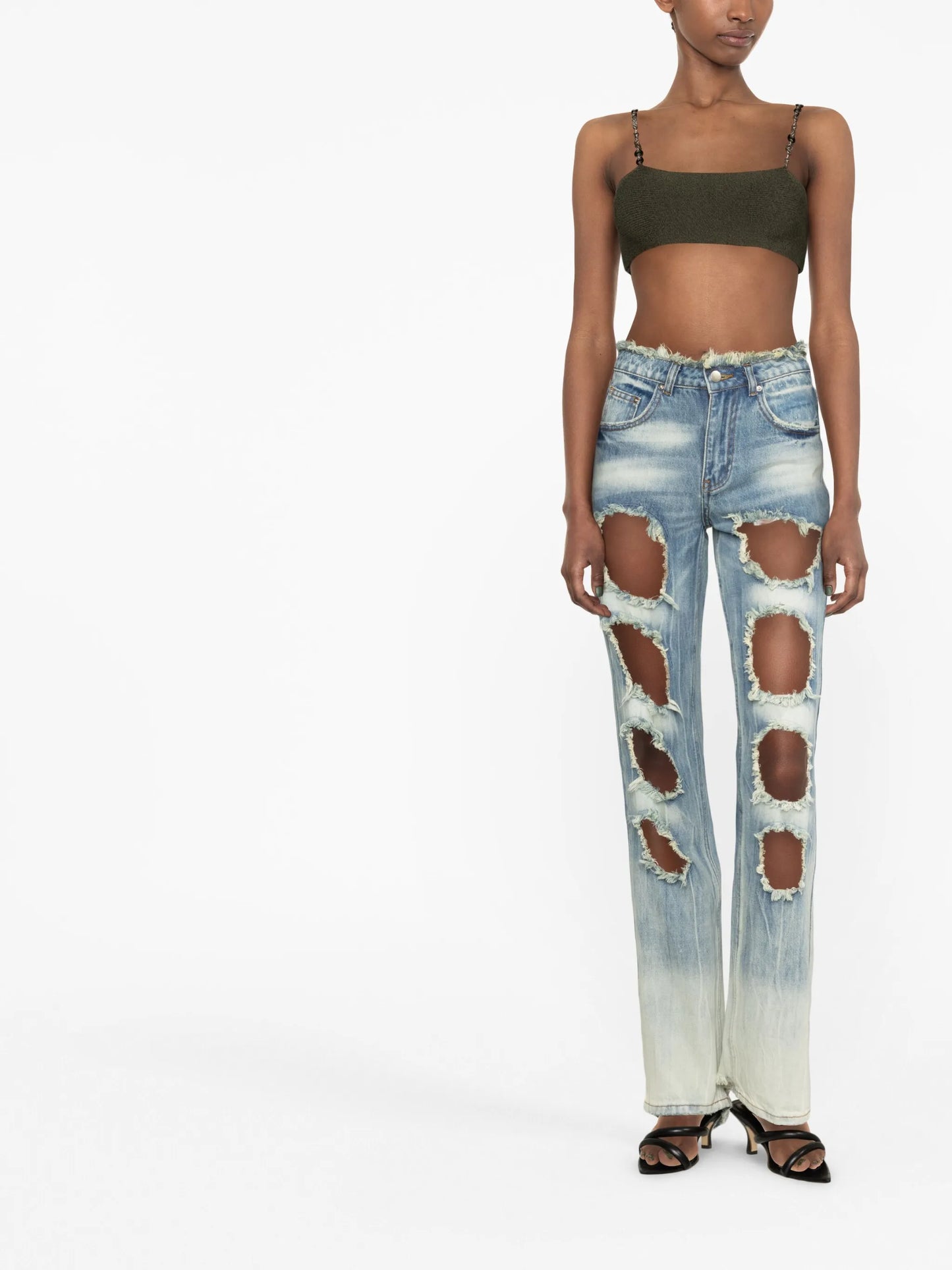 distressed-effect straight-leg jeans