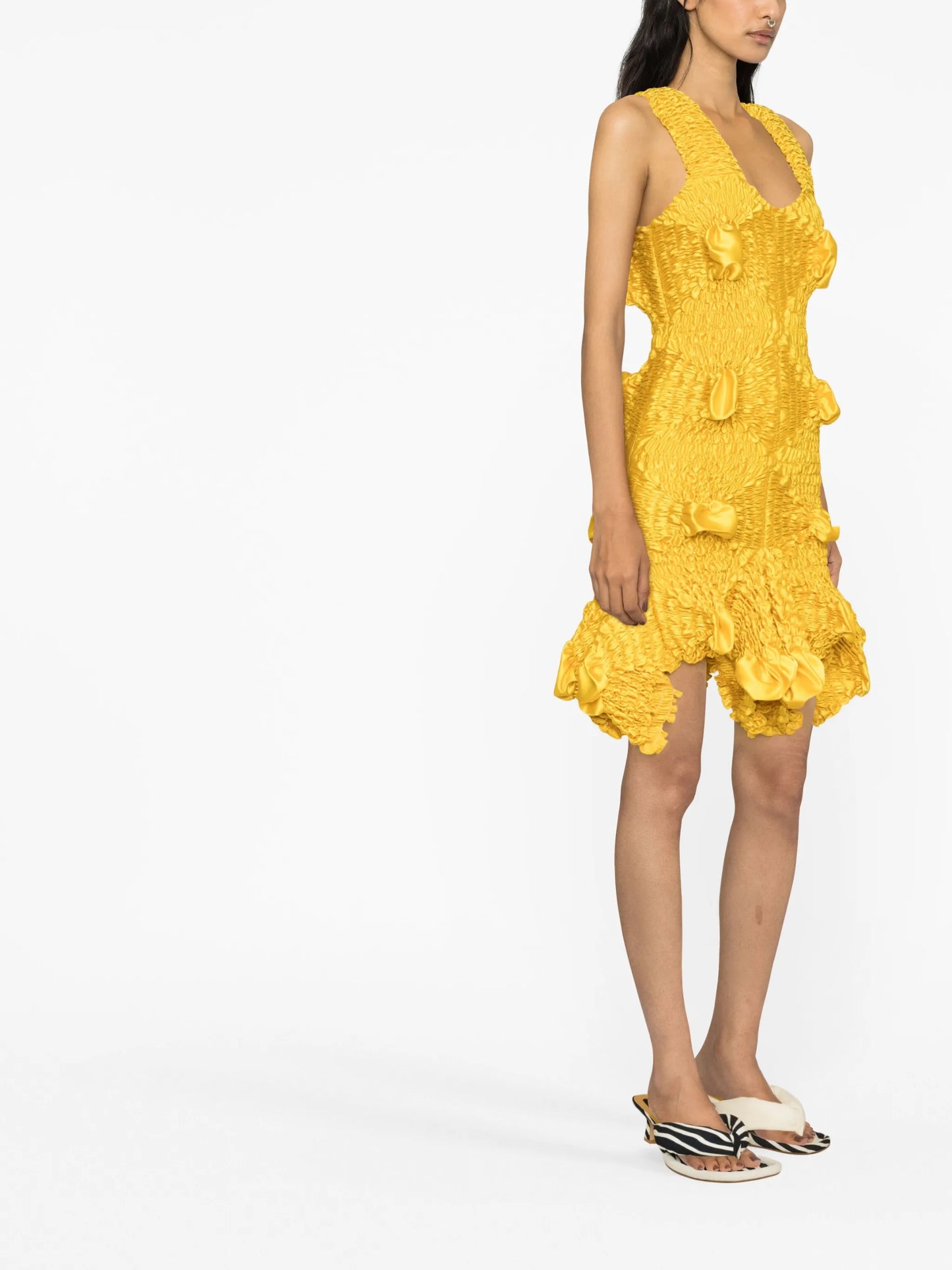 Flared Twist asymmetric shirred dress