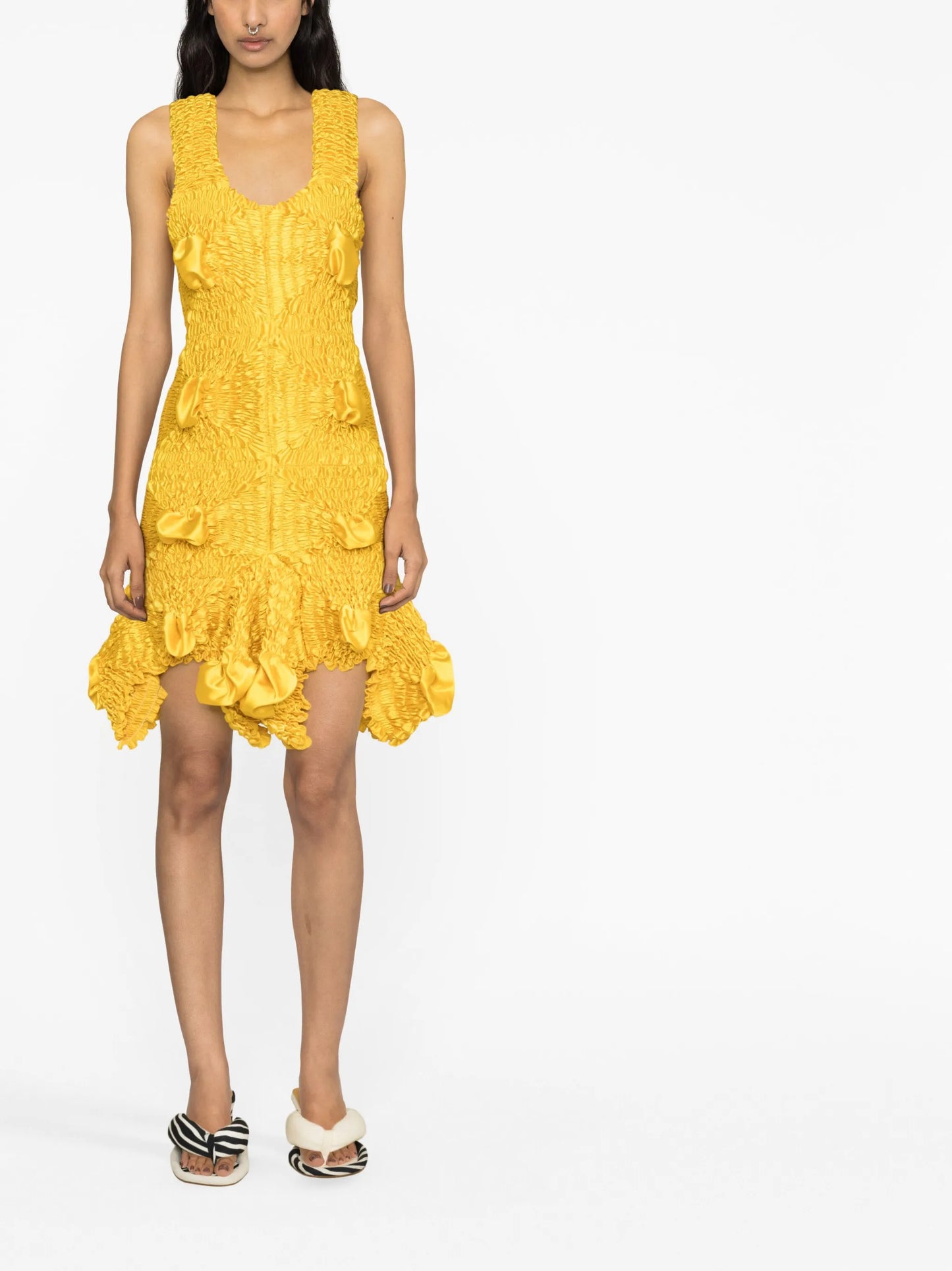 Flared Twist asymmetric shirred dress