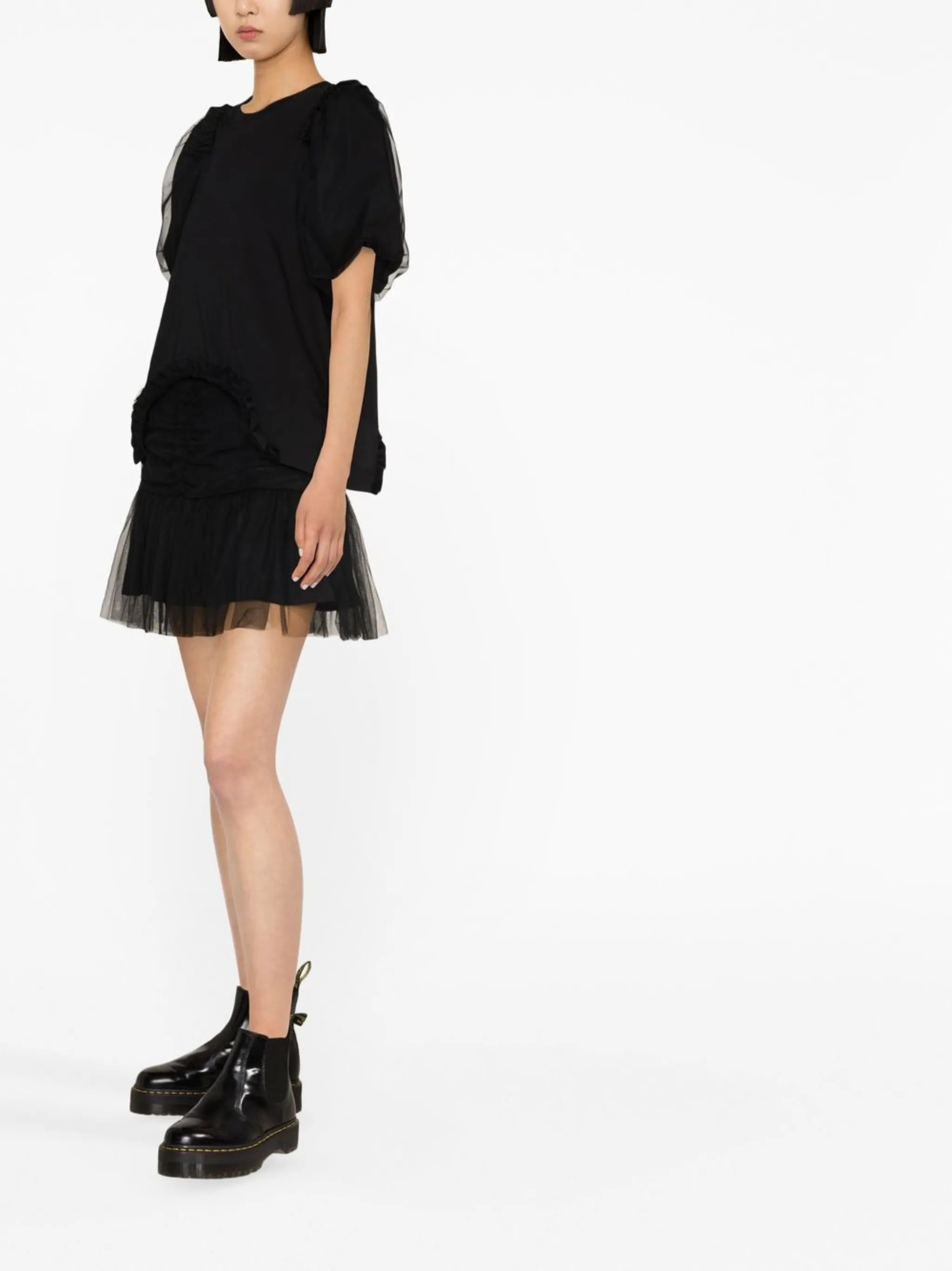 ruffle-detail asymmetric T-shirt