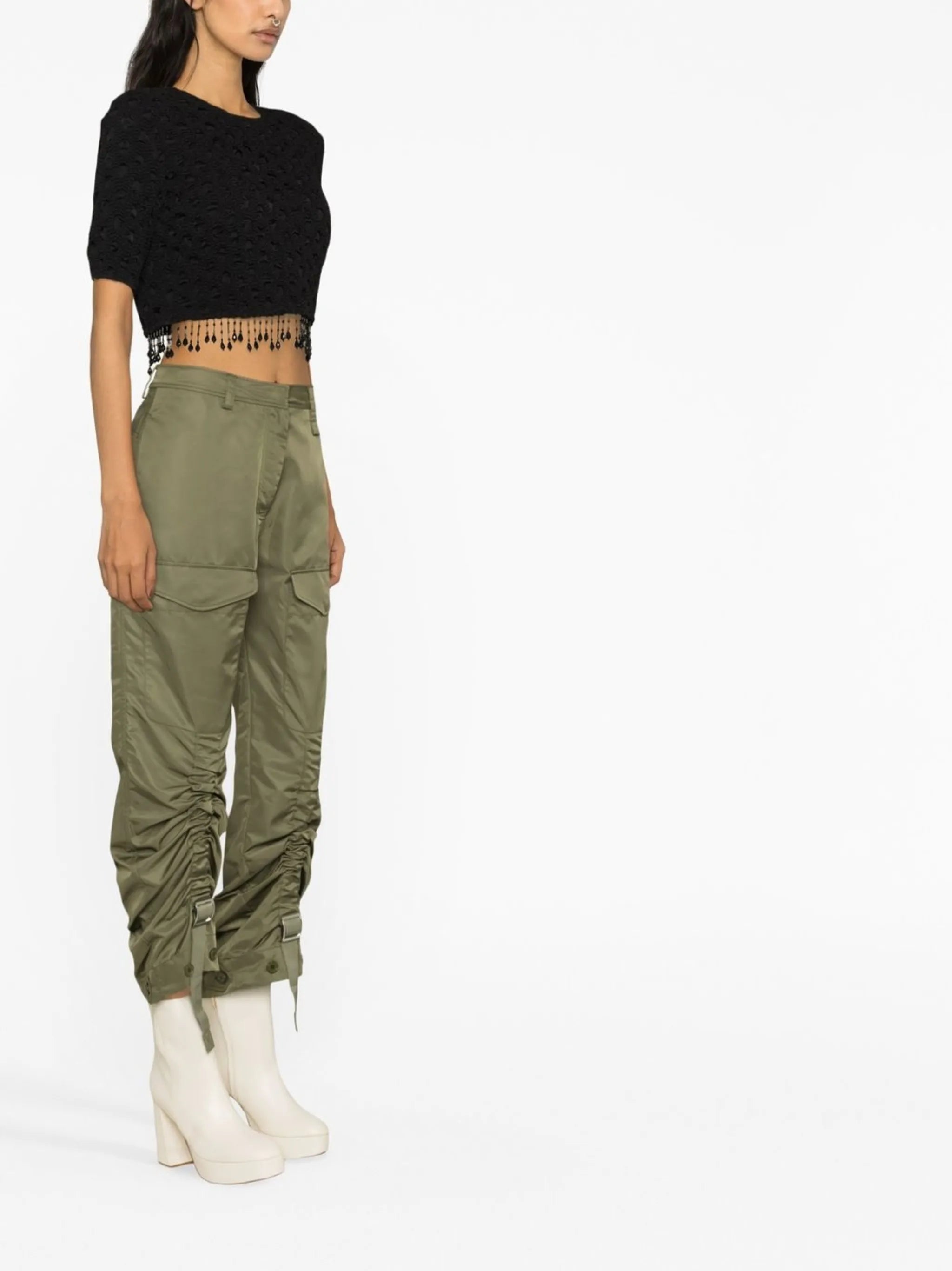 Green Gathered Detail Cargo Trousers