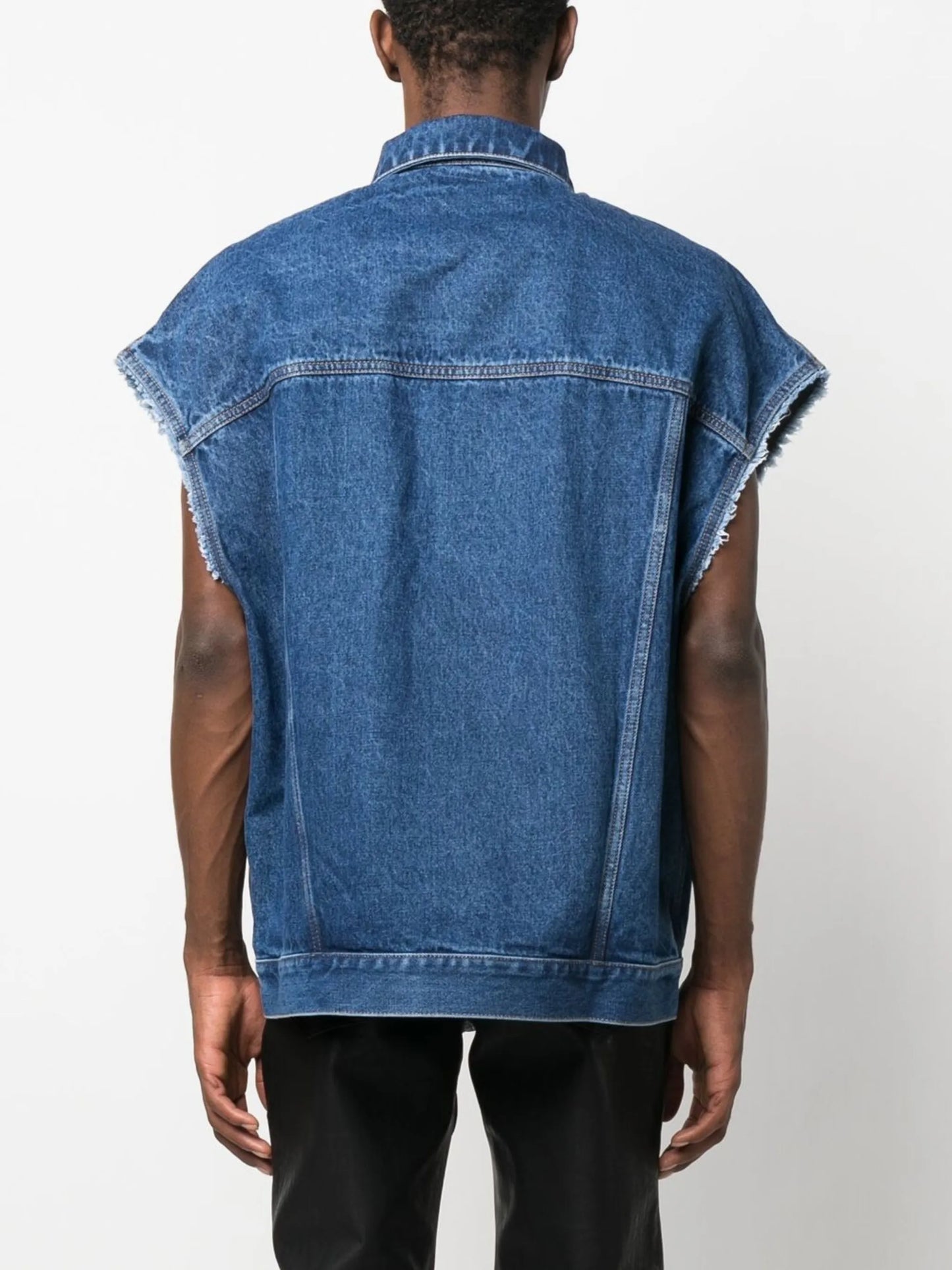 distressed-logo denim gilet