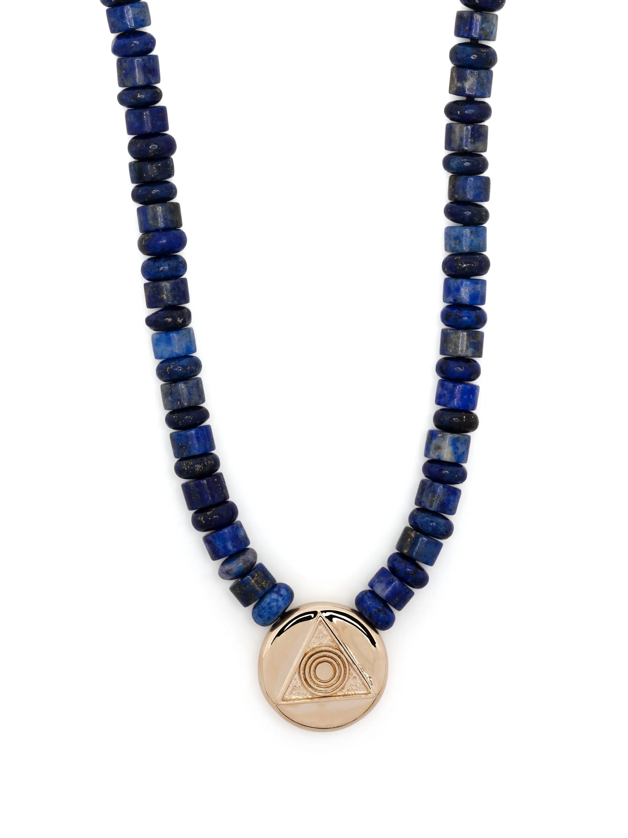 14kt yellow gold Shield lapis lazuli beaded necklace