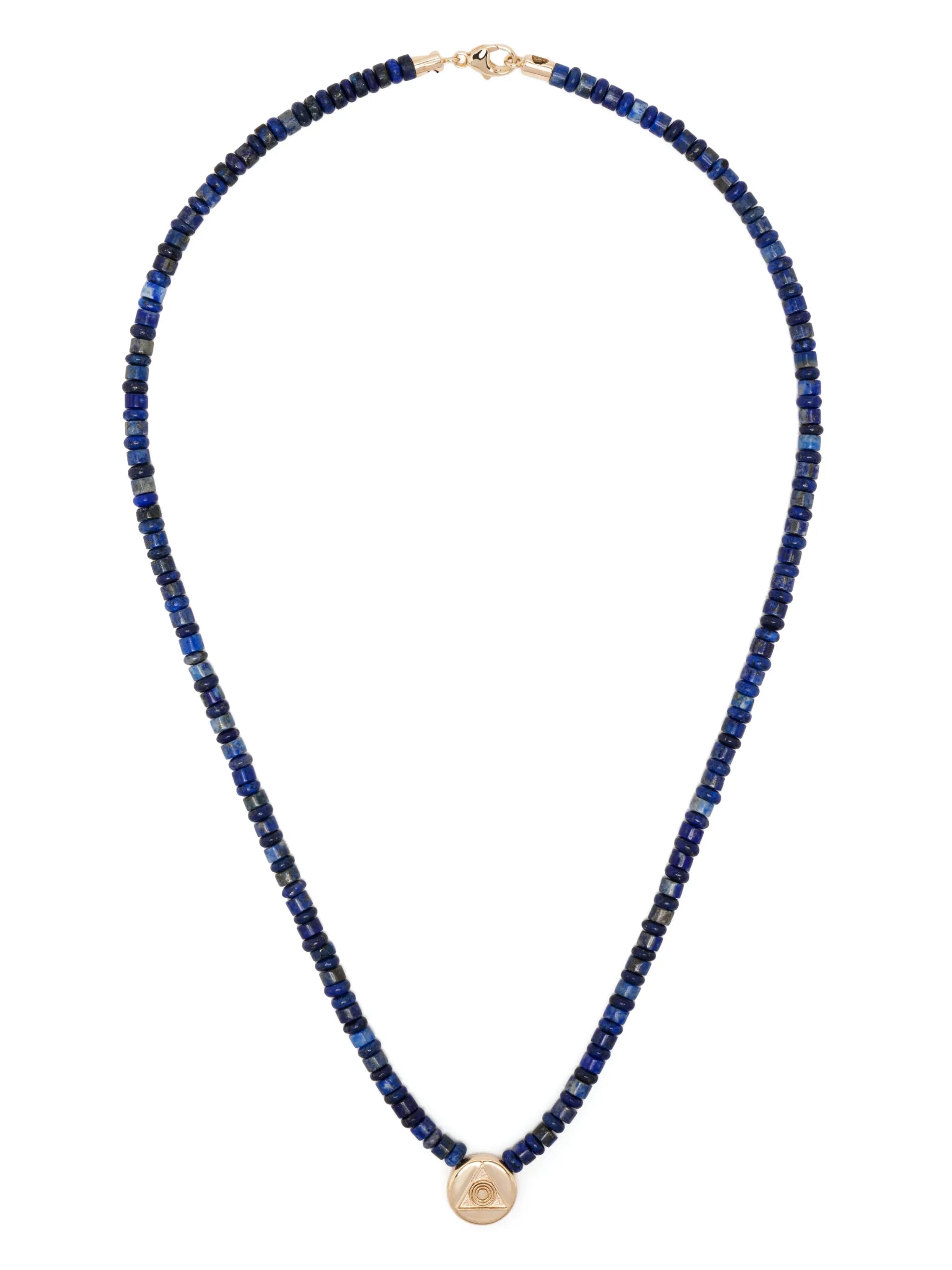 14kt yellow gold Shield lapis lazuli beaded necklace