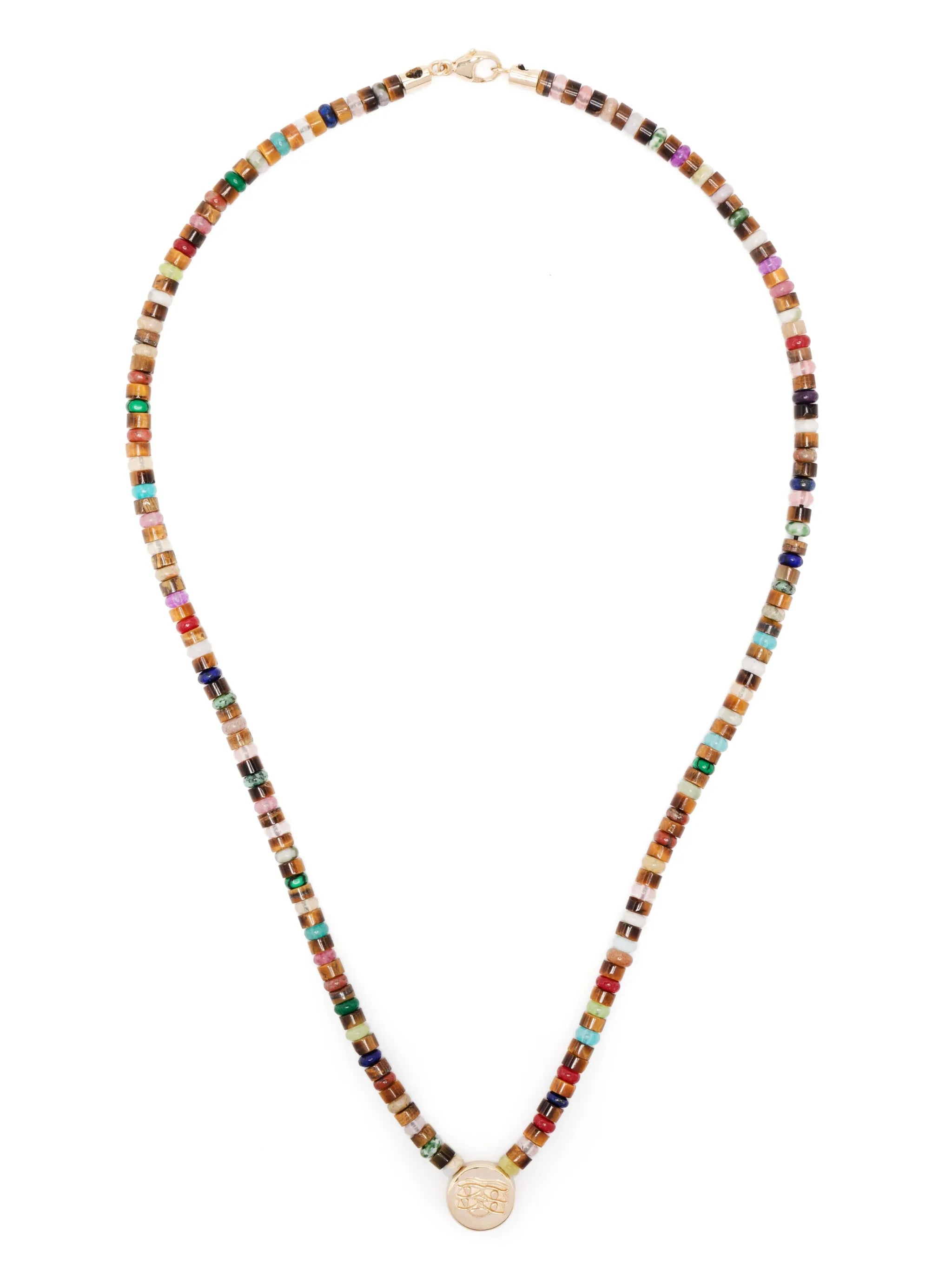14kt yellow gold Shield Pendant beaded necklace