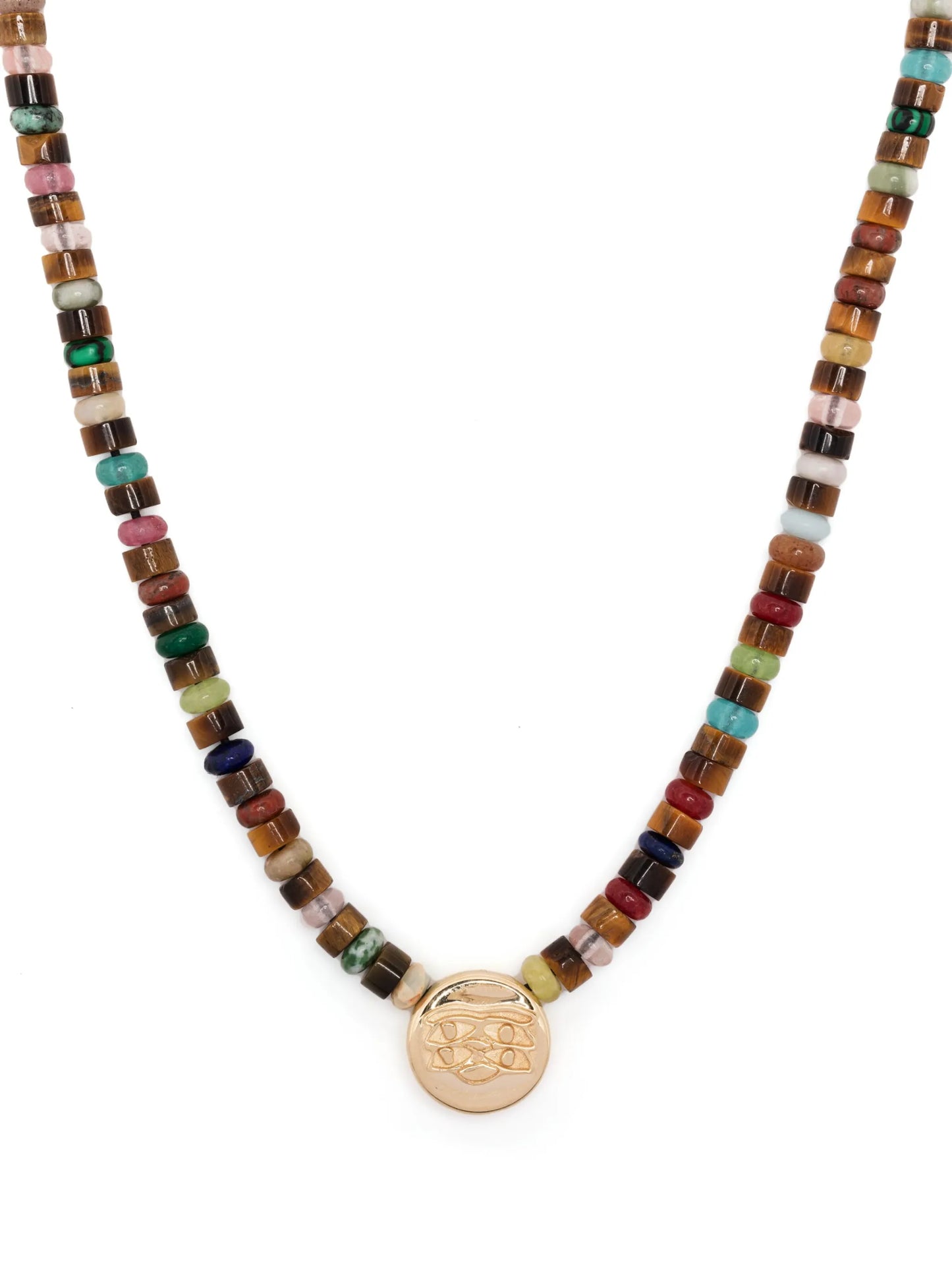 14kt yellow gold Shield Pendant beaded necklace