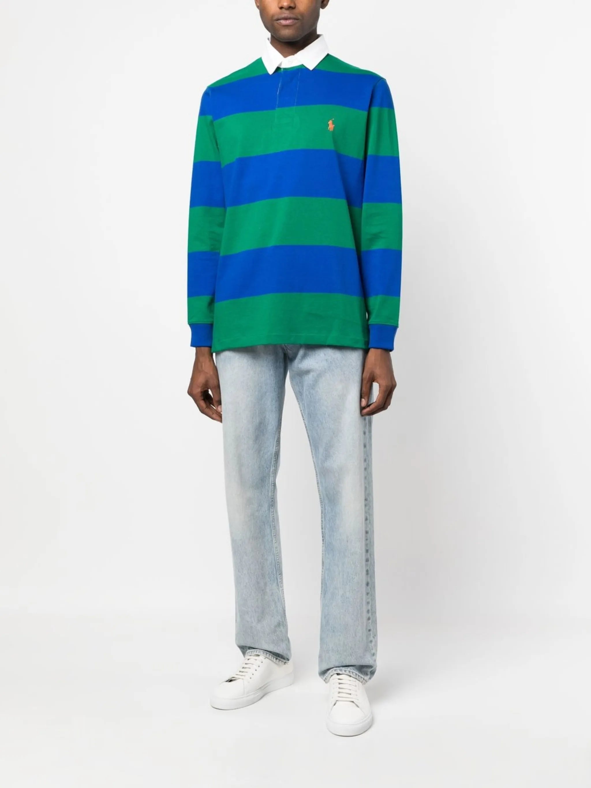 striped logo-embroidered rugby shirt