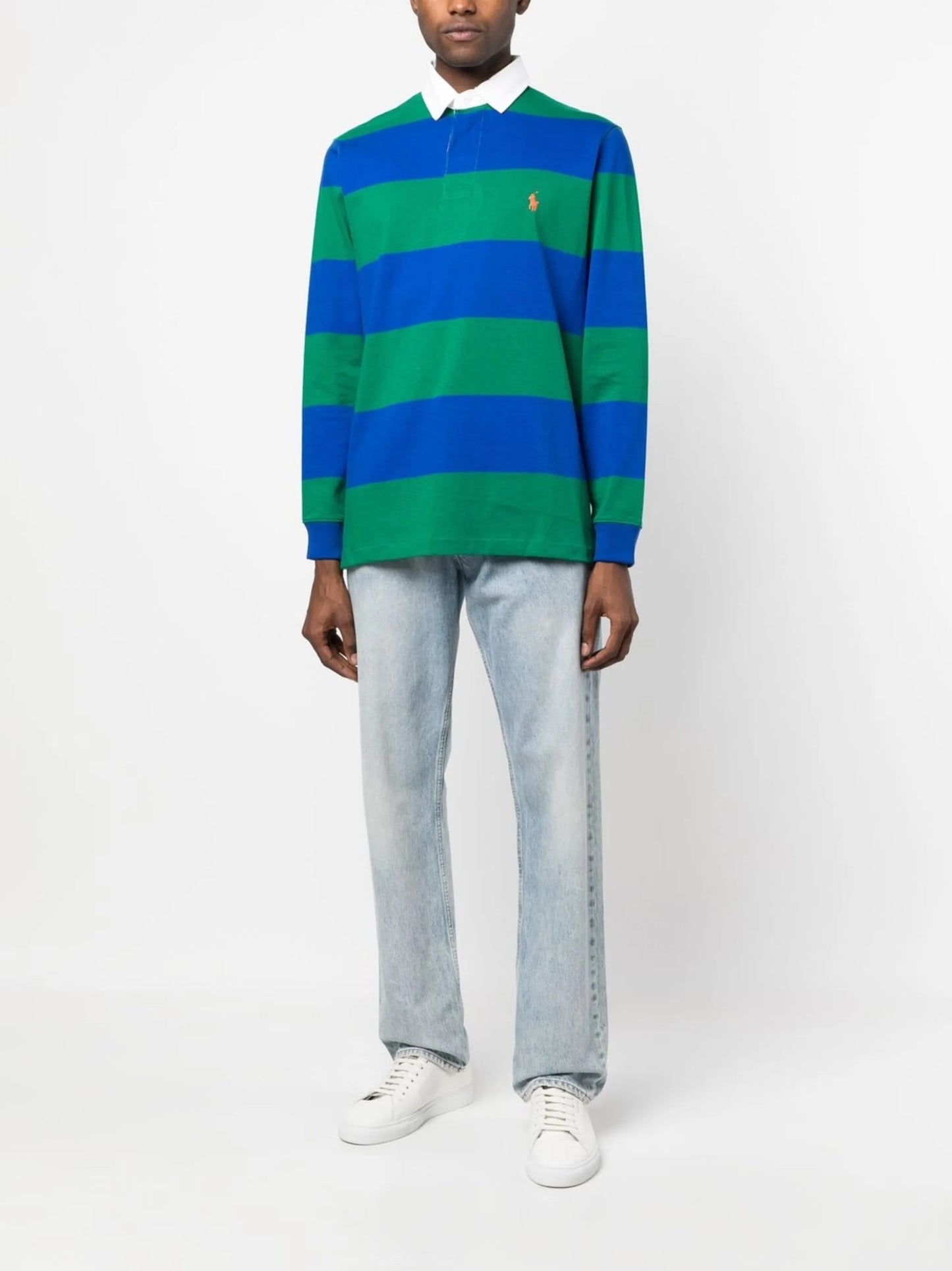 striped logo-embroidered rugby shirt
