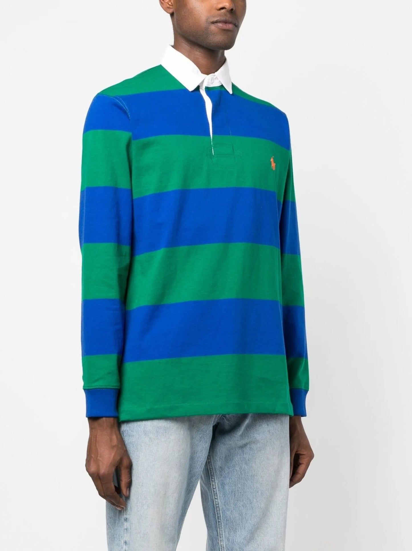 striped logo-embroidered rugby shirt