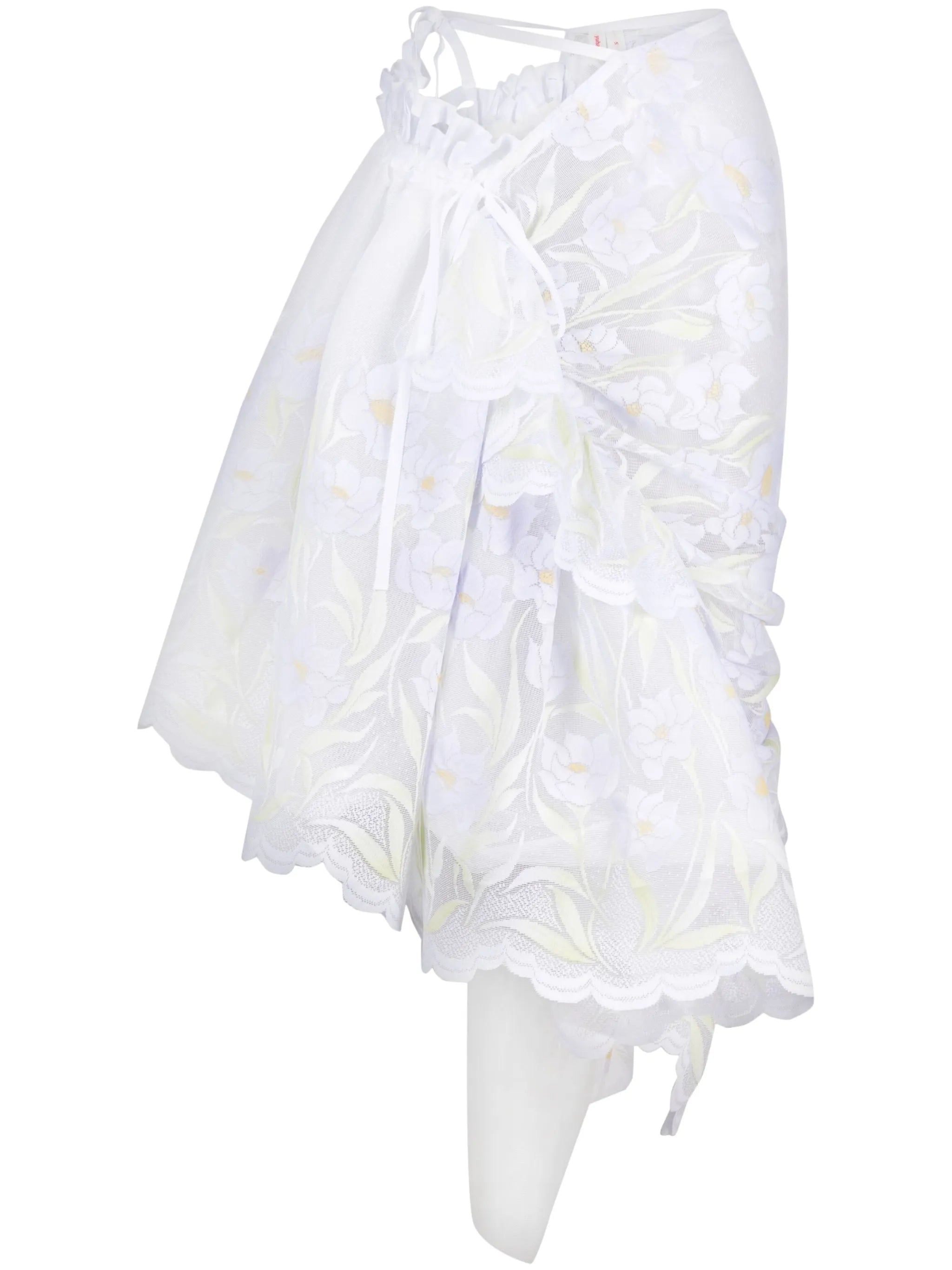 gathered-detail lace midi skirt